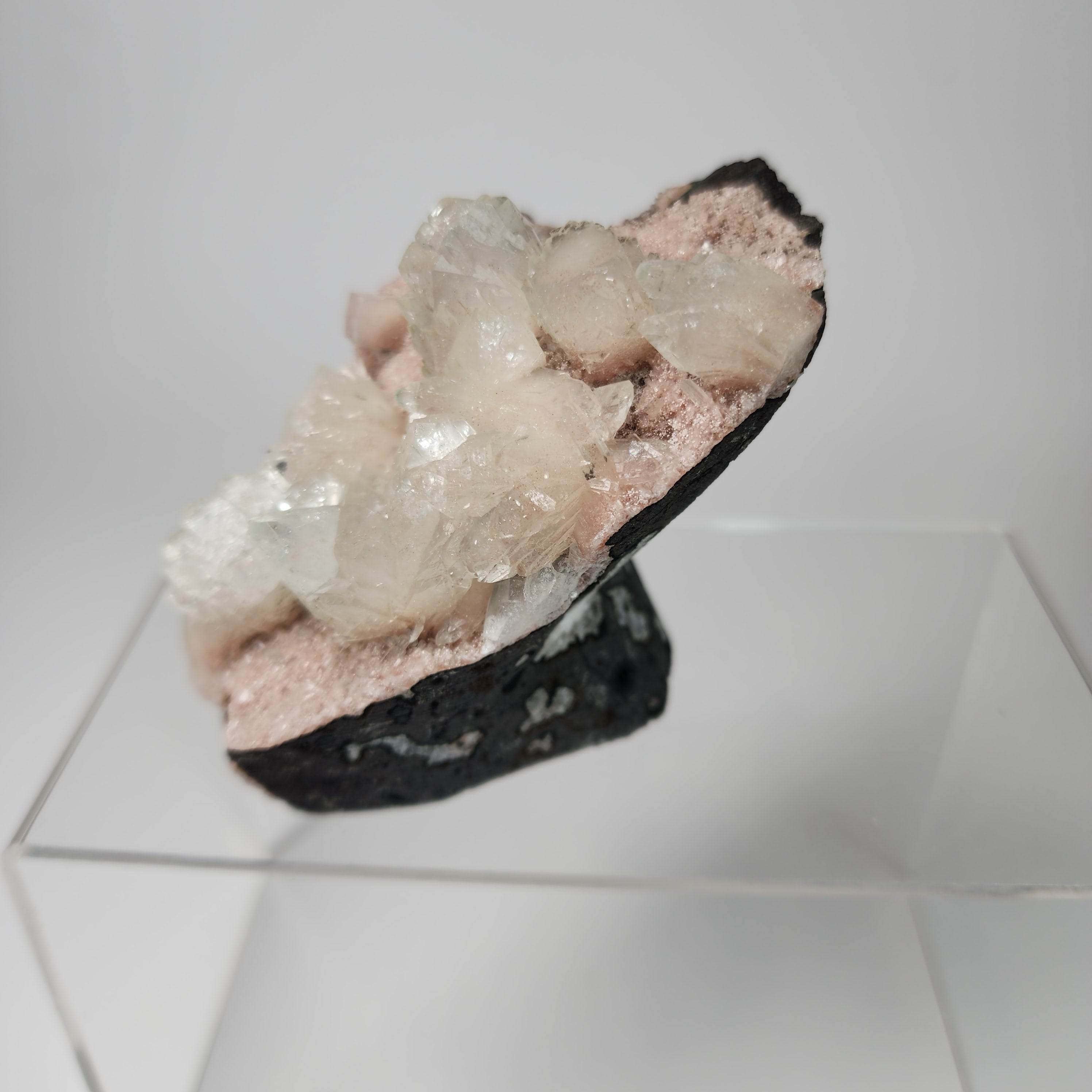 Pink Chalcedony with Disco Ball Formation Apophyllite - Specimen #2 - from Pune District, Maharashtra, India