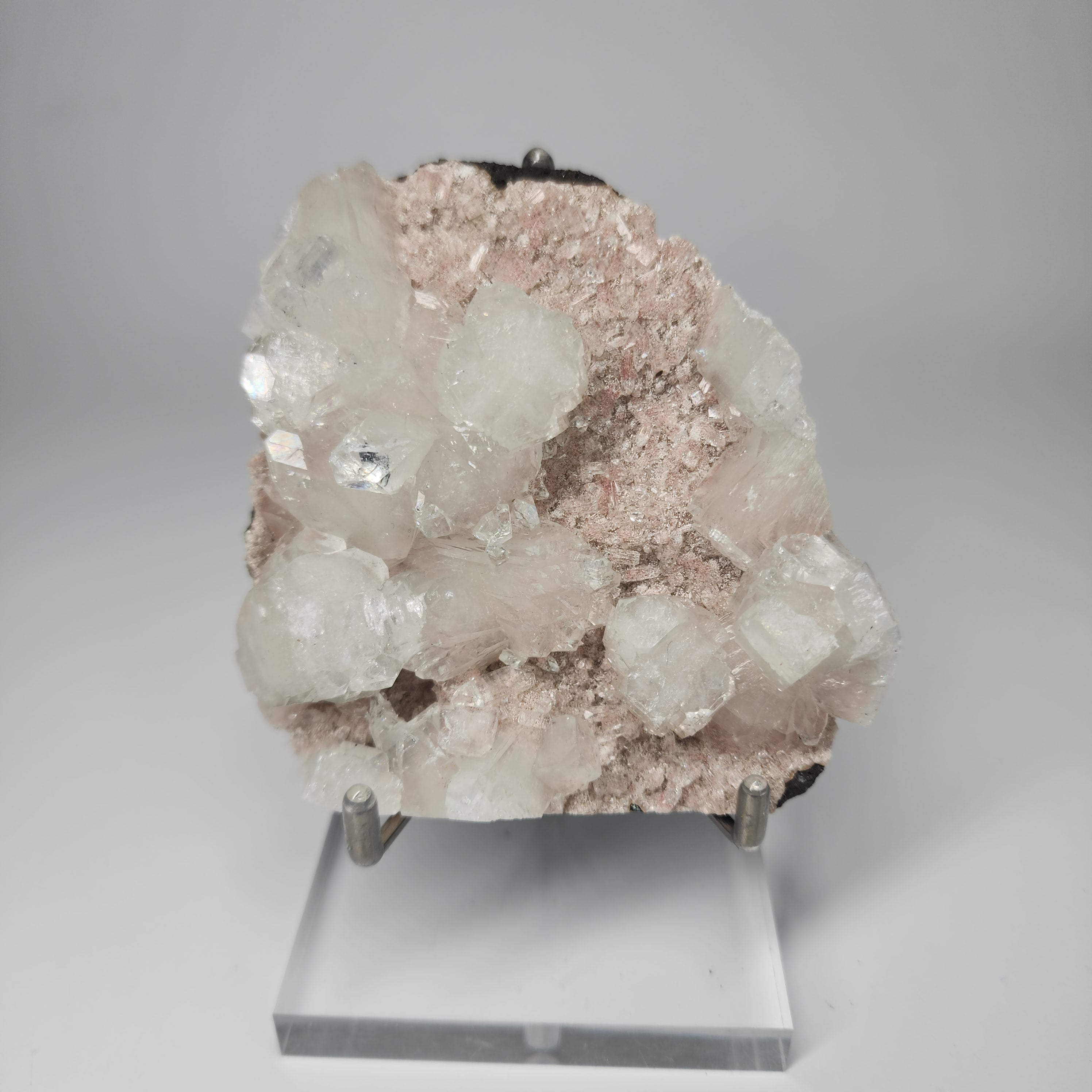 Pink Chalcedony with Disco Ball Formation Apophyllite - Specimen #8 - from Pune District, Maharashtra, India