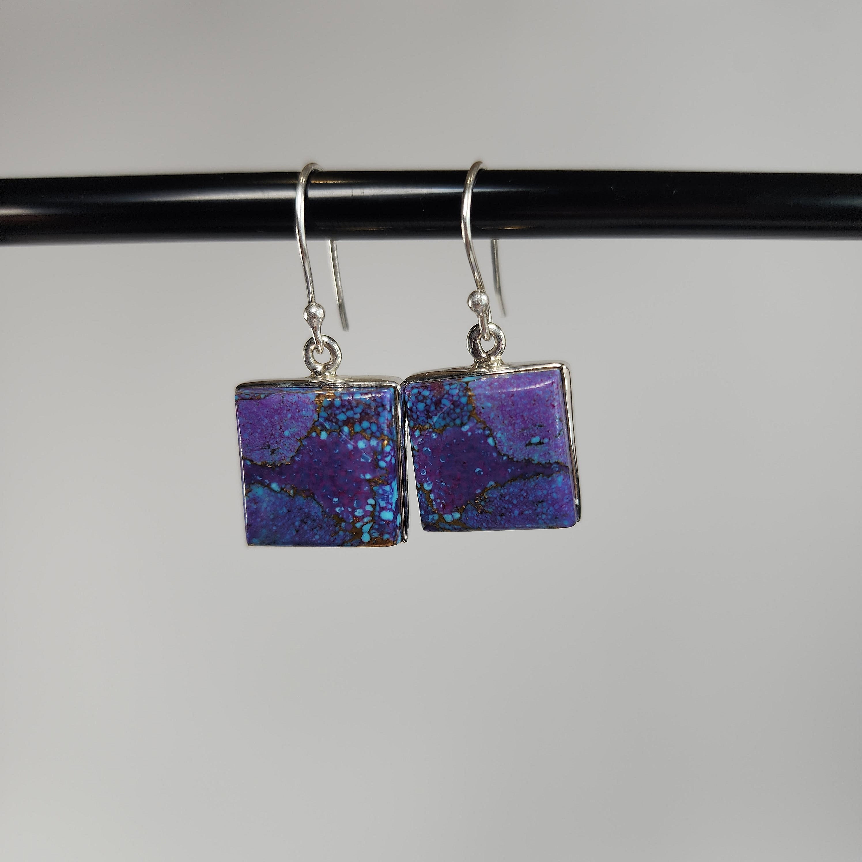 Mohave Purple, Copper, & Kingman Spotted Turquoise Sterling Silver Earrings