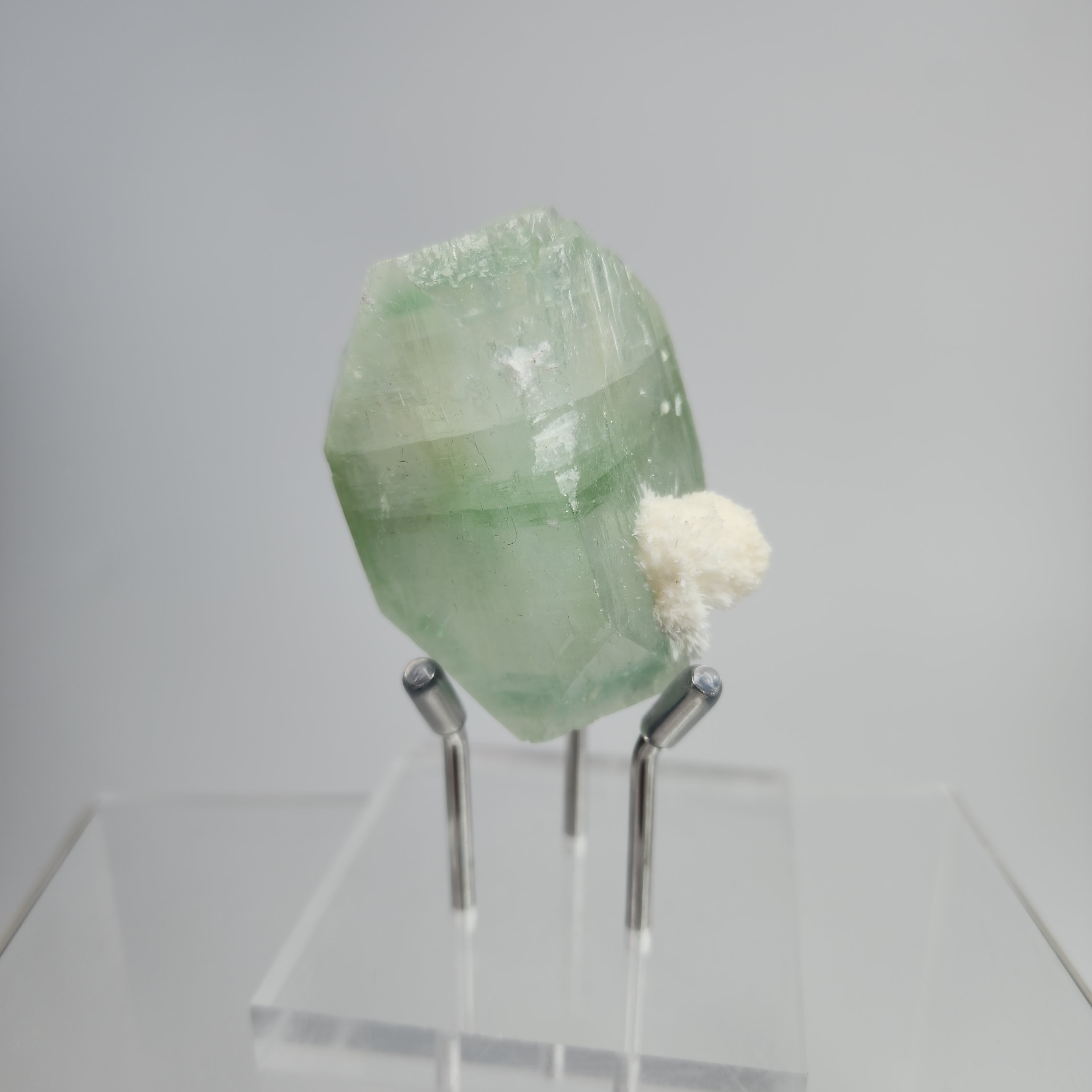 Okenite on Green Apophyllite Specimen #1 from Aurangabad, Maharashtra, India