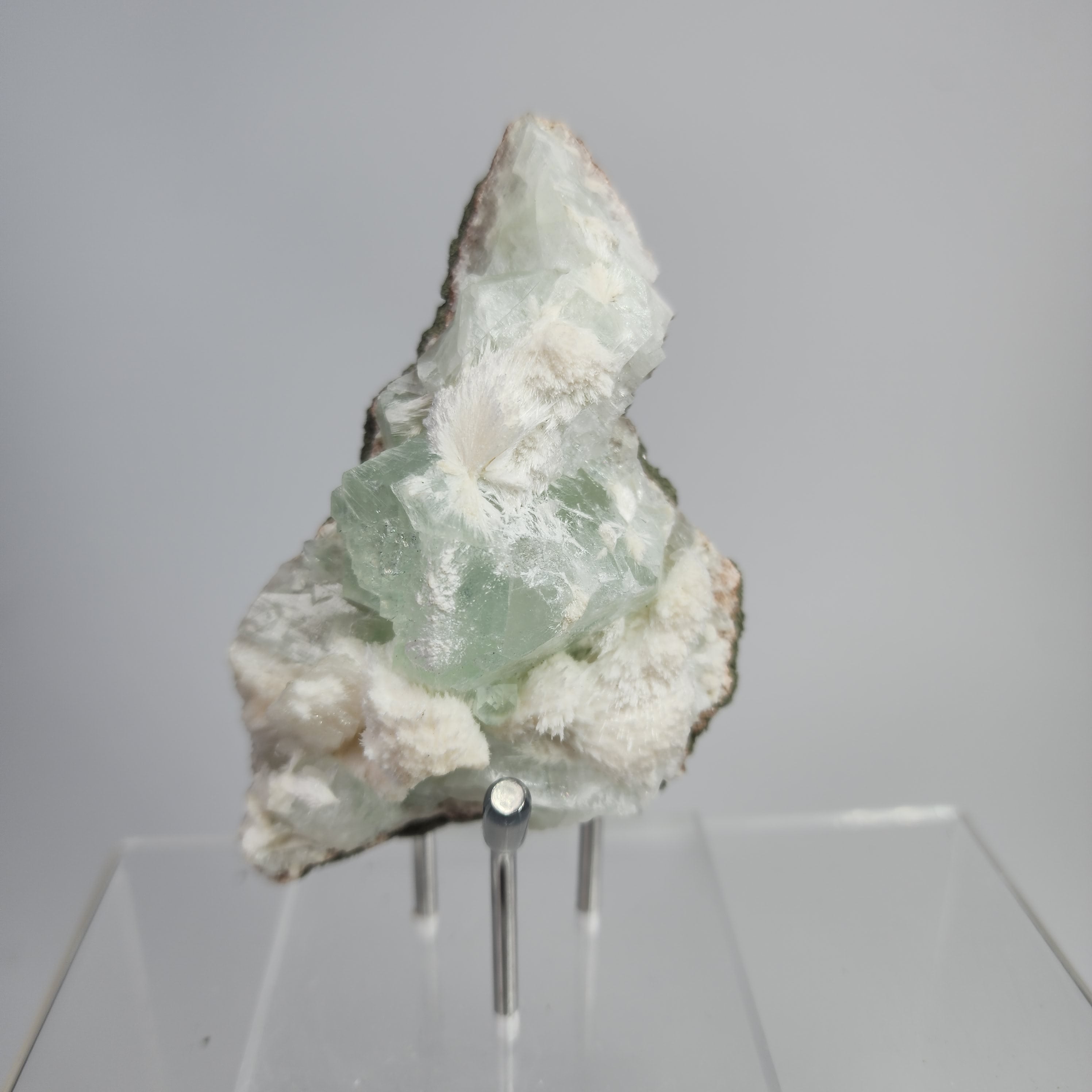 Okenite on Green Apophyllite Specimen #2 from Aurangabad, Maharashtra, India