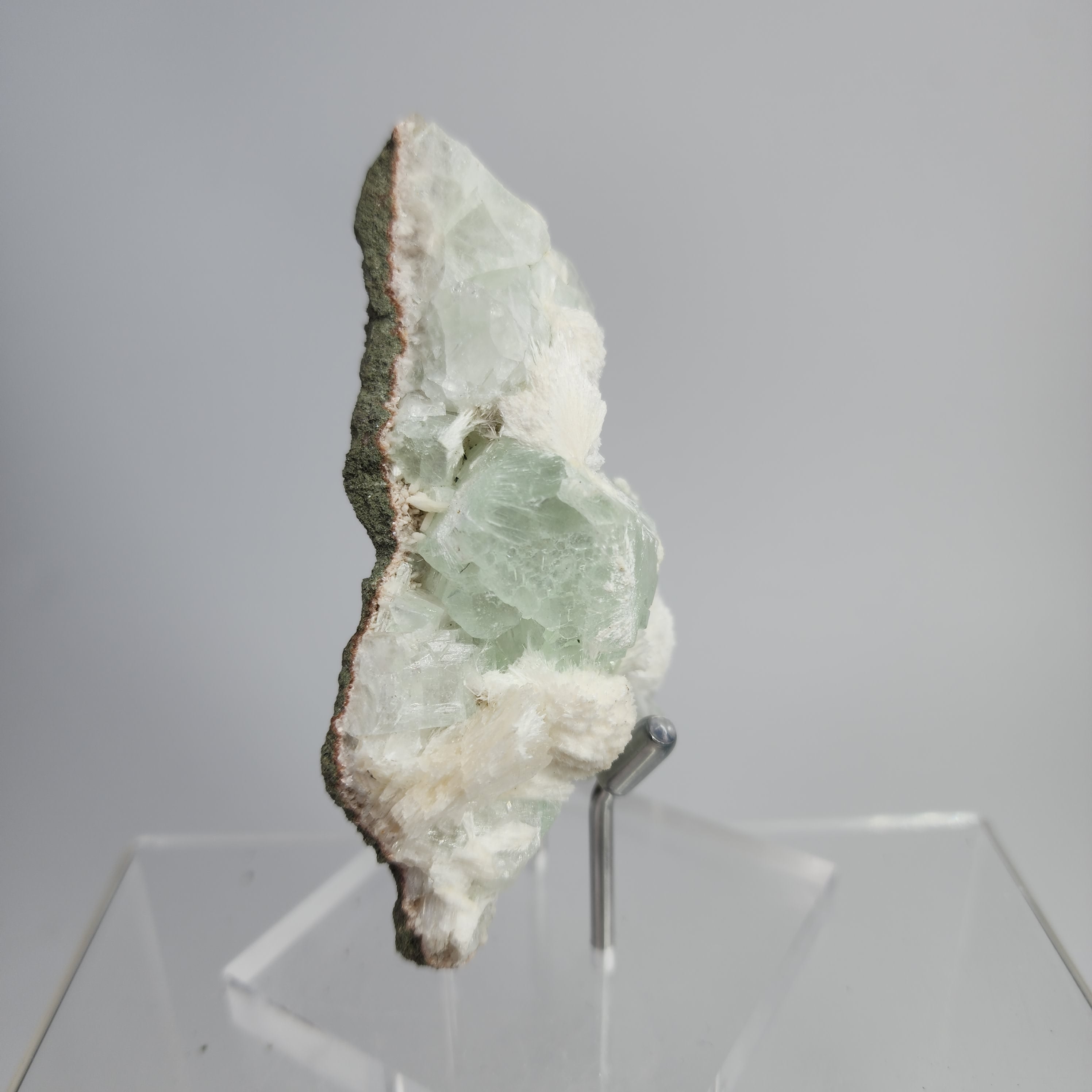 Okenite on Green Apophyllite Specimen #2 from Aurangabad, Maharashtra, India