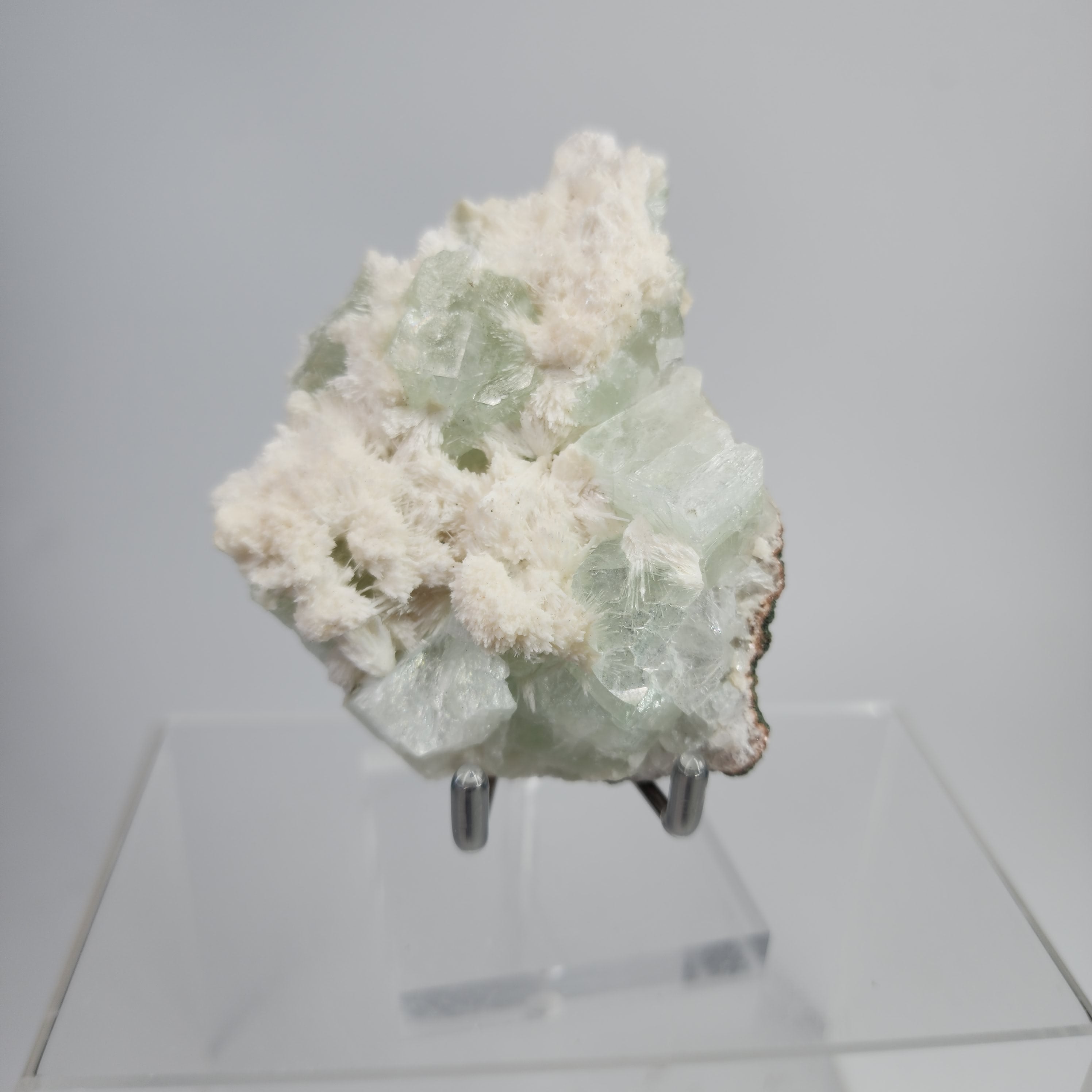 Okenite on Green Apophyllite Specimen #6 from Aurangabad, Maharashtra, India