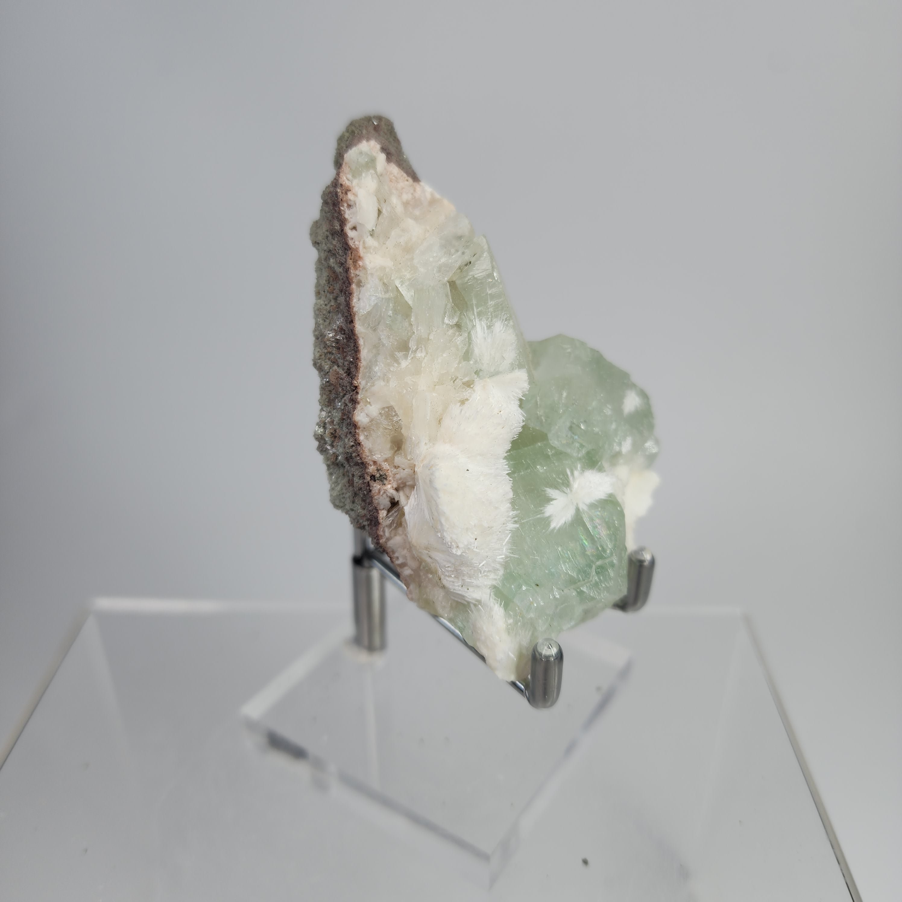 Okenite on Green Apophyllite Specimen #10 from Aurangabad, Maharashtra, India