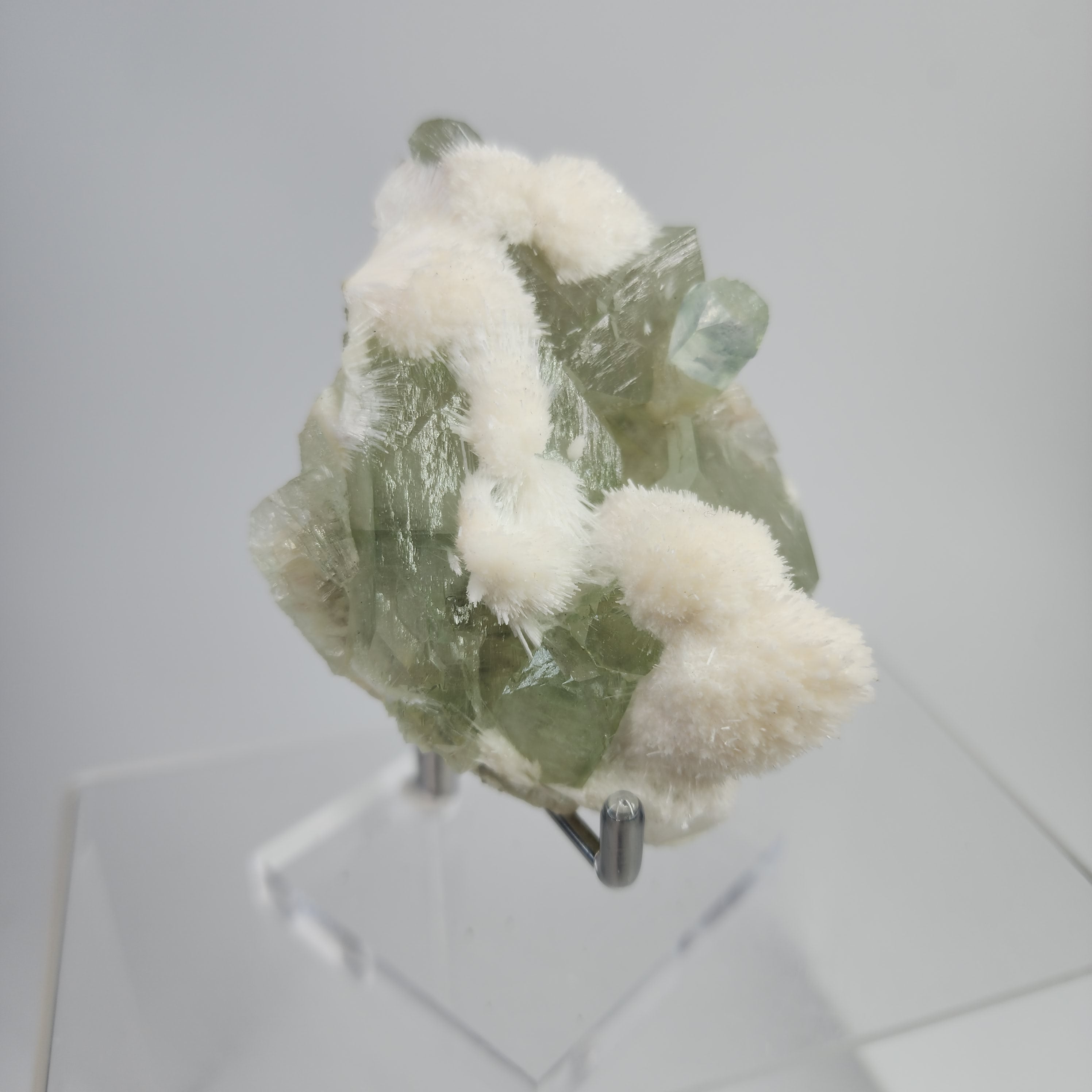 Okenite on Green Apophyllite Specimen #14 from Aurangabad, Maharashtra, India