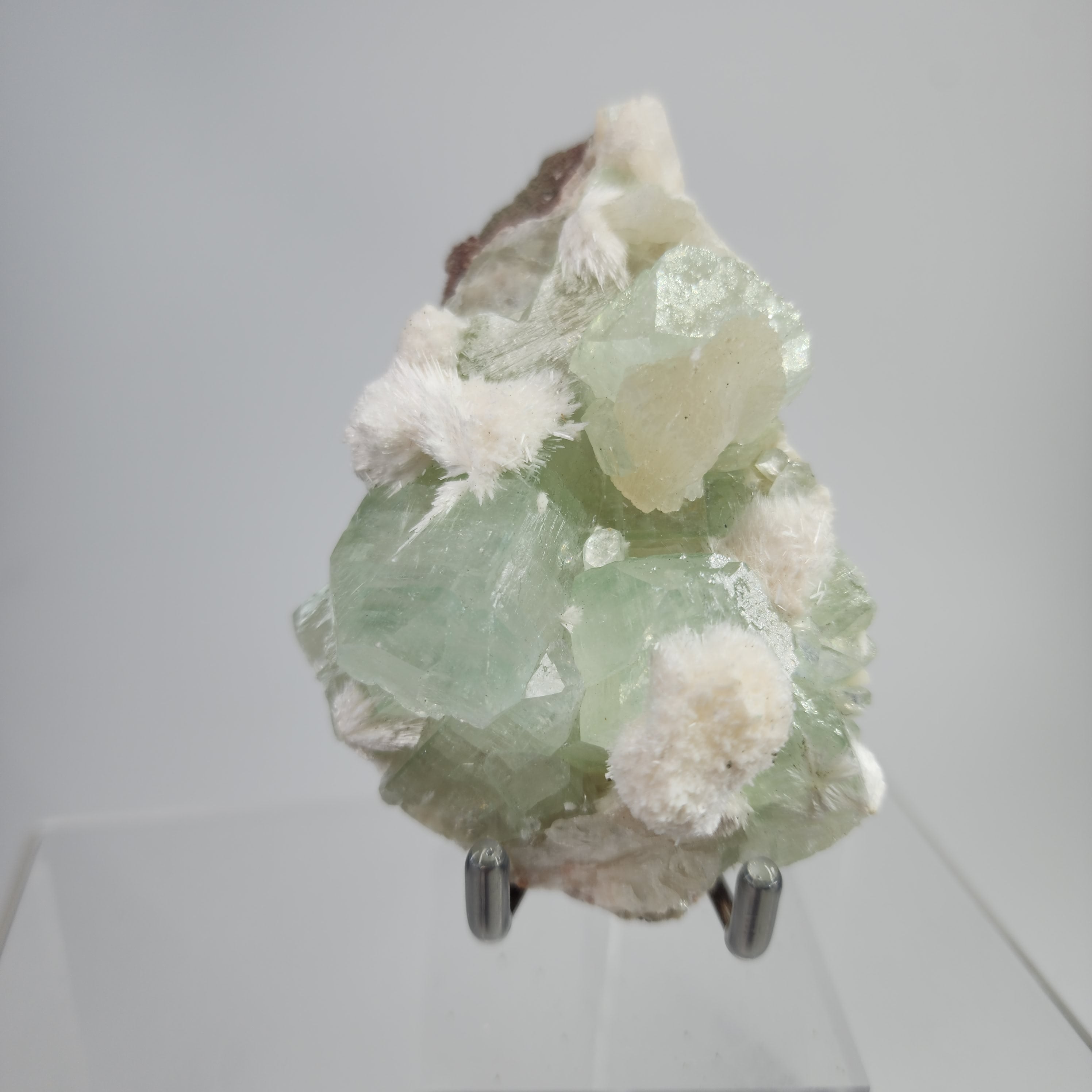 Okenite on Green Apophyllite Specimen #15 from Aurangabad, Maharashtra, India