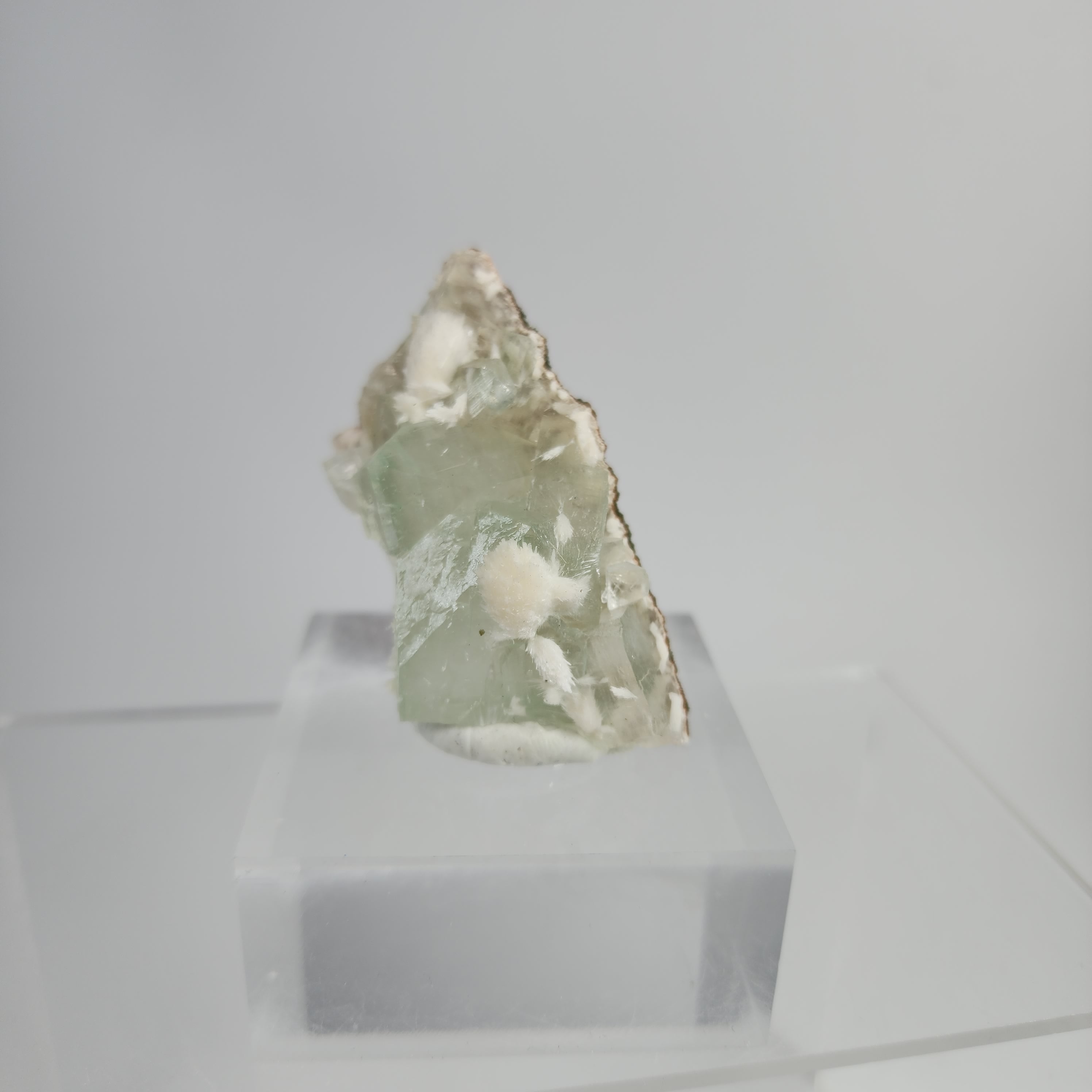 Okenite on Green Apophyllite Specimen #25 from Aurangabad, Maharashtra, India