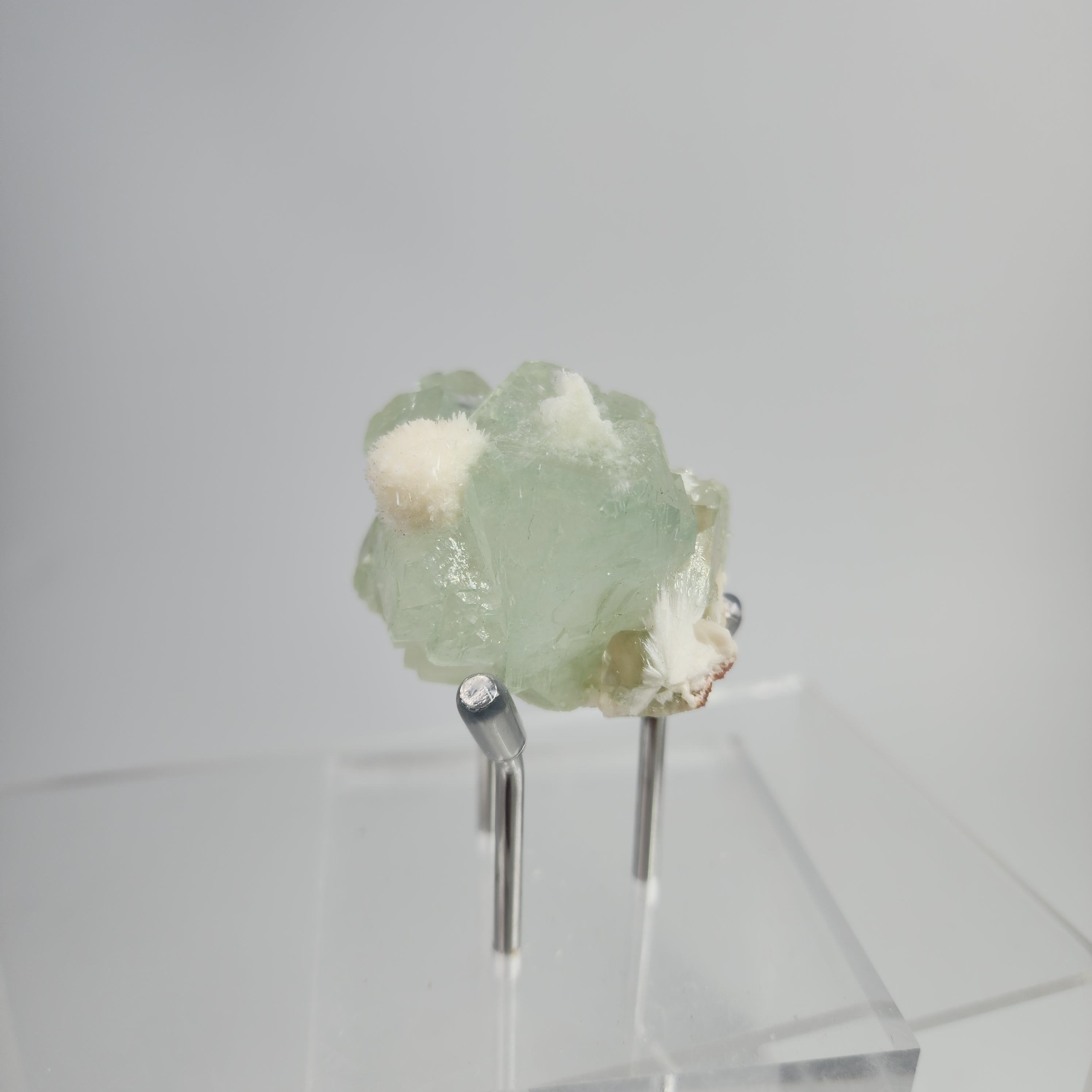 Okenite on Green Apophyllite Specimen #27 from Aurangabad, Maharashtra, India