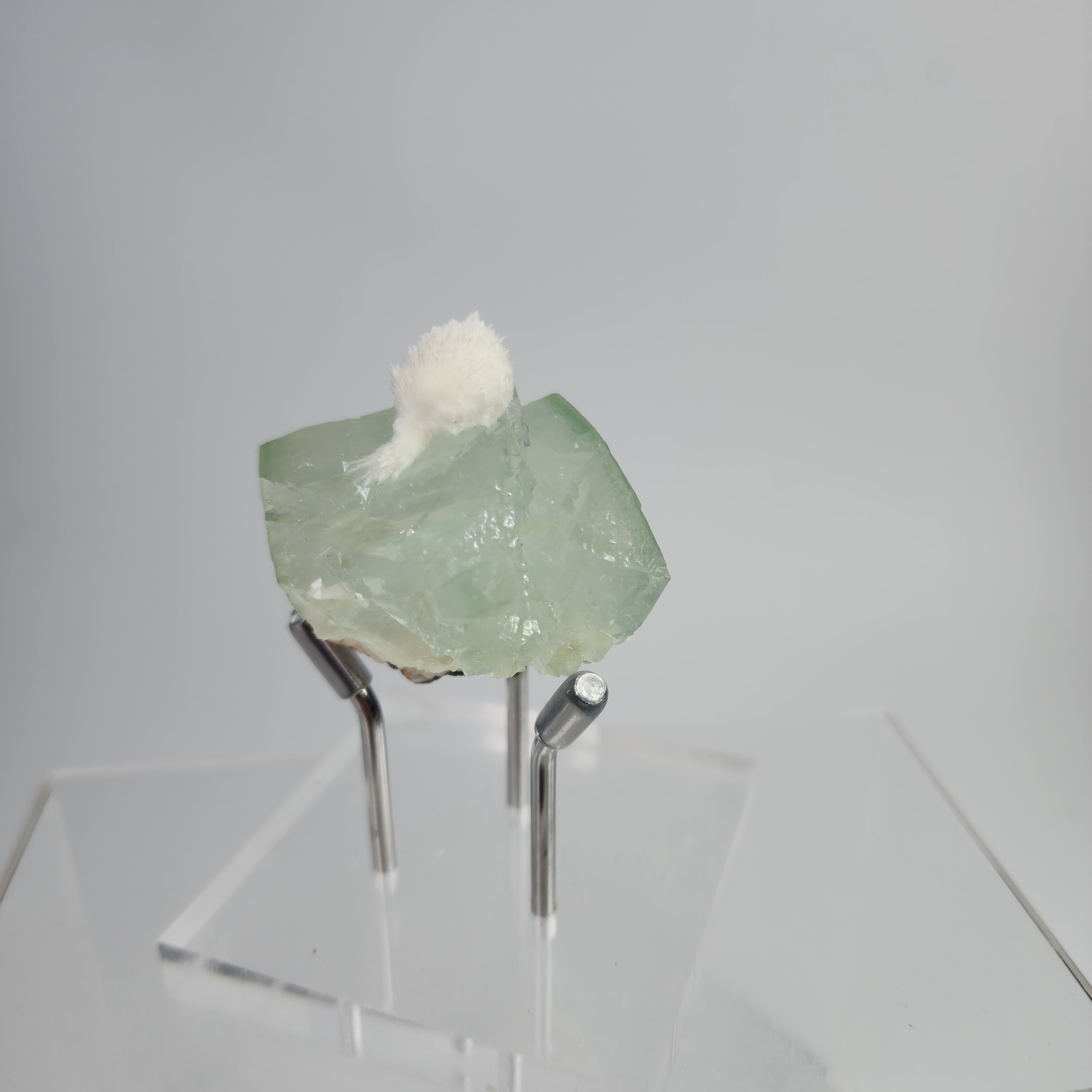 Okenite on Green Apophyllite Specimen #30 from Aurangabad, Maharashtra, India