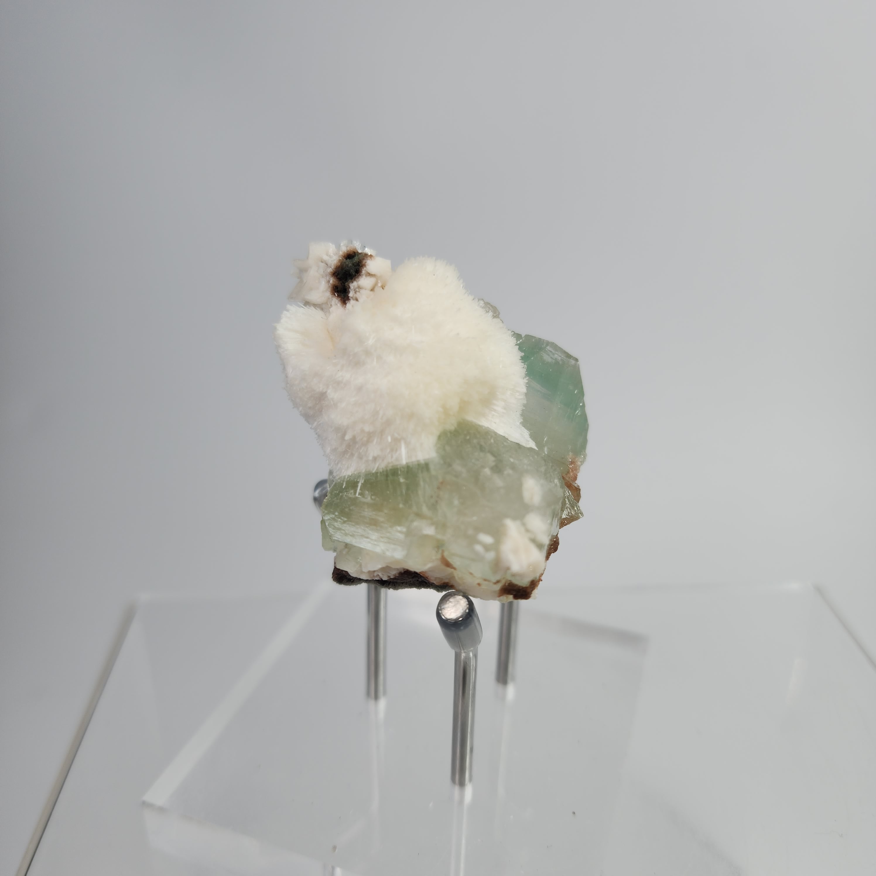 Okenite on Green Apophyllite Specimen #31 from Aurangabad, Maharashtra, India