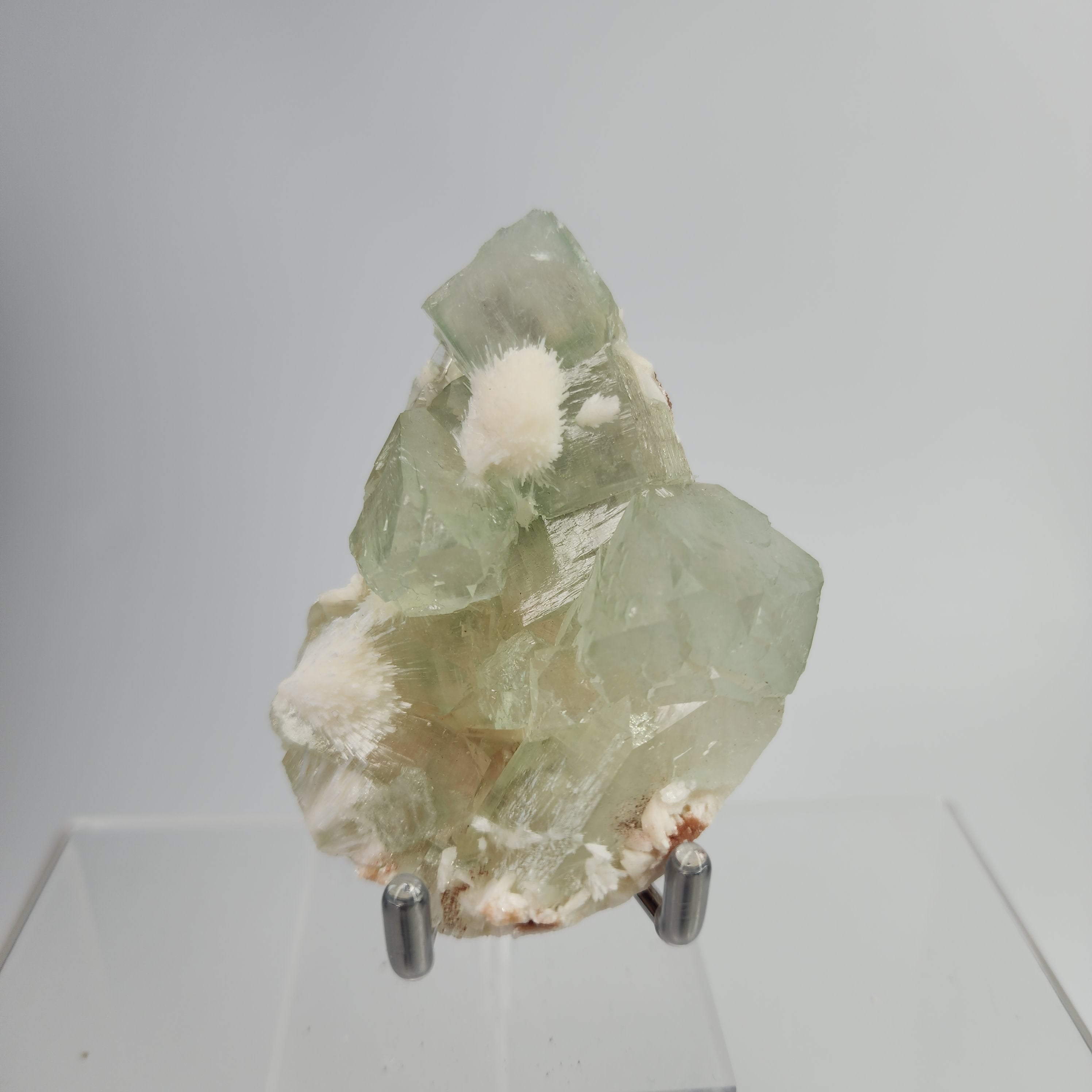 Okenite on Green Apophyllite Specimen #35 from Aurangabad, Maharashtra, India