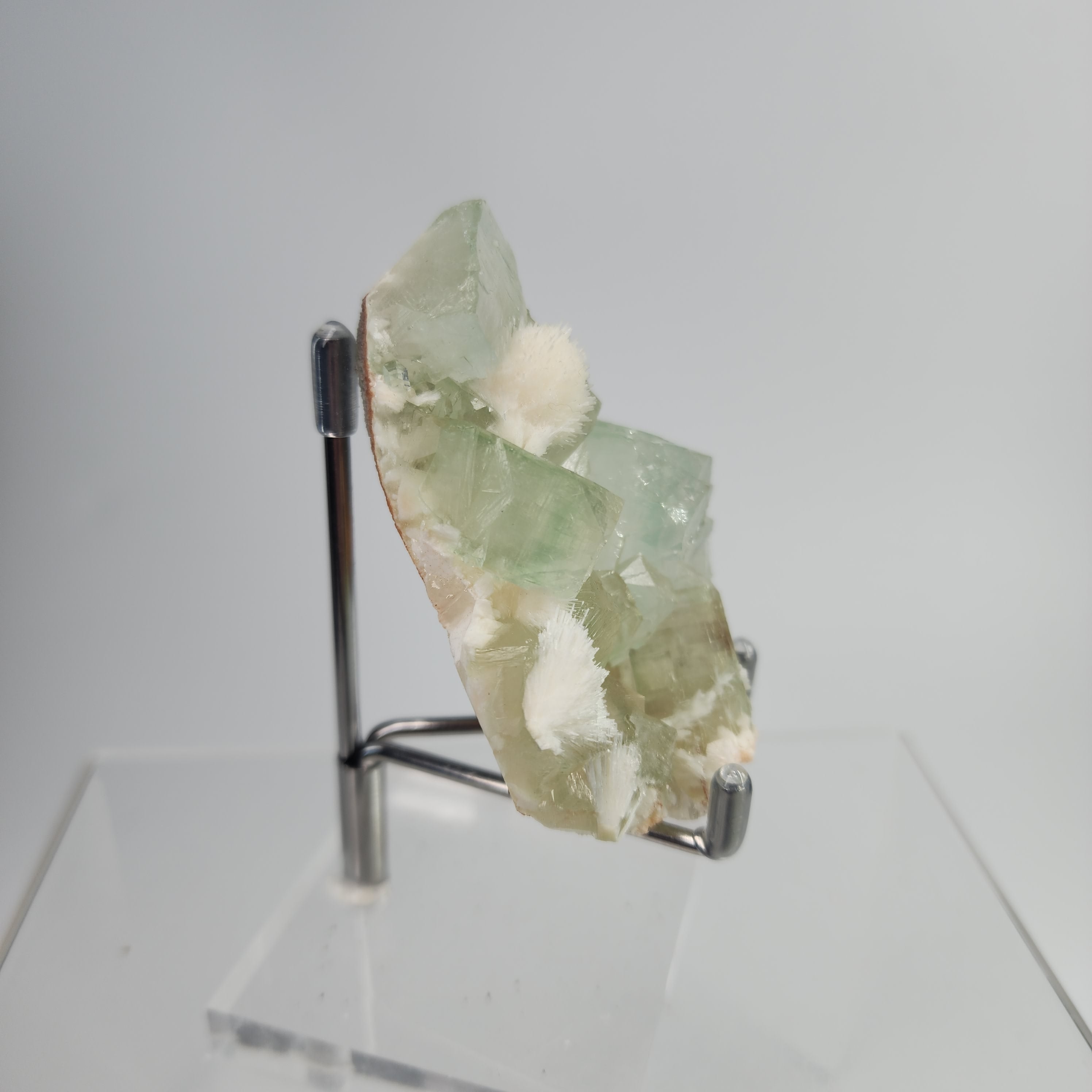 Okenite on Green Apophyllite Specimen #35 from Aurangabad, Maharashtra, India