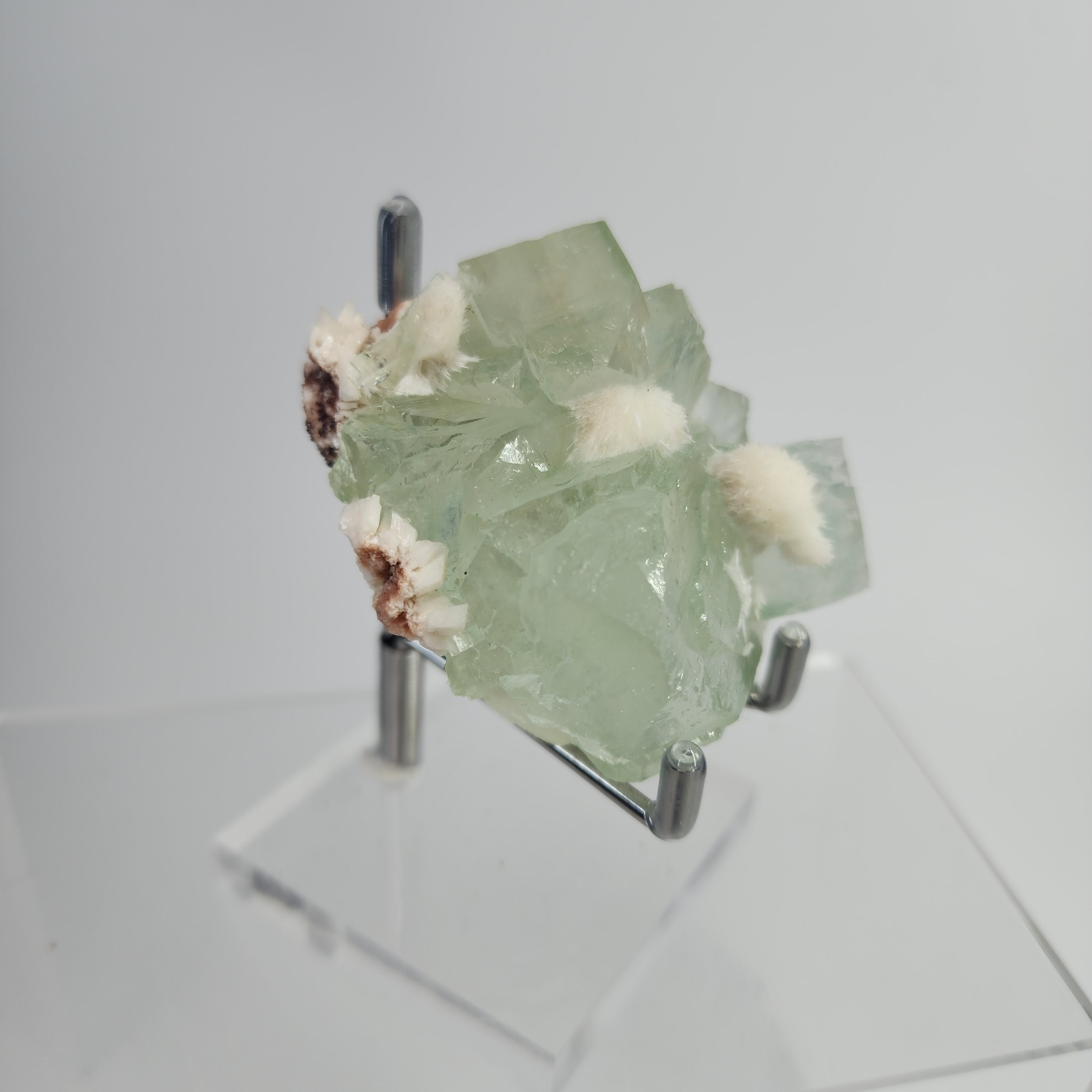 Okenite on Green Apophyllite Specimen #46 from Aurangabad, Maharashtra, India