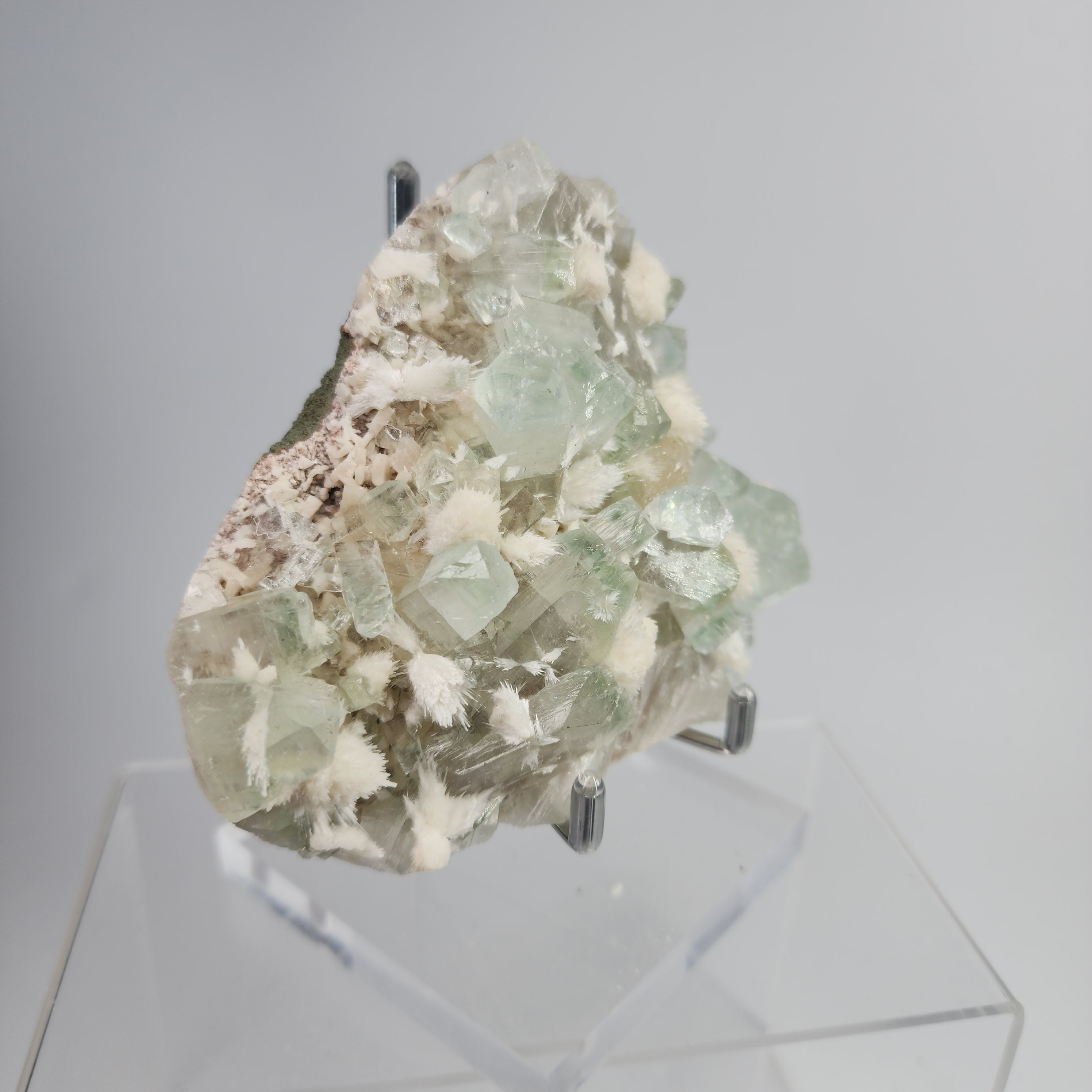 Okenite on Green Apophyllite Specimen #56 from Aurangabad, Maharashtra, India