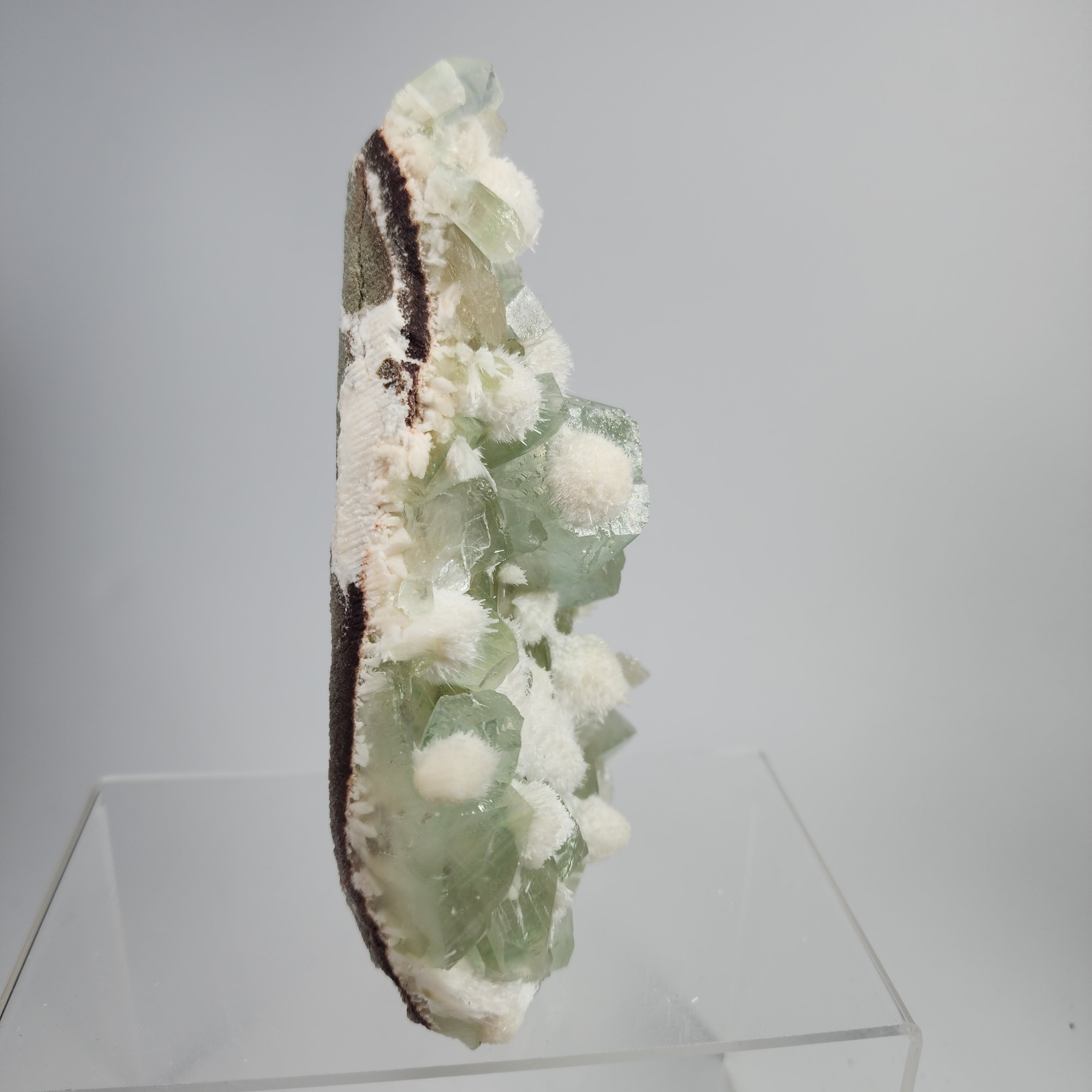 Okenite on Green Apophyllite Specimen #59 from Aurangabad, Maharashtra, India