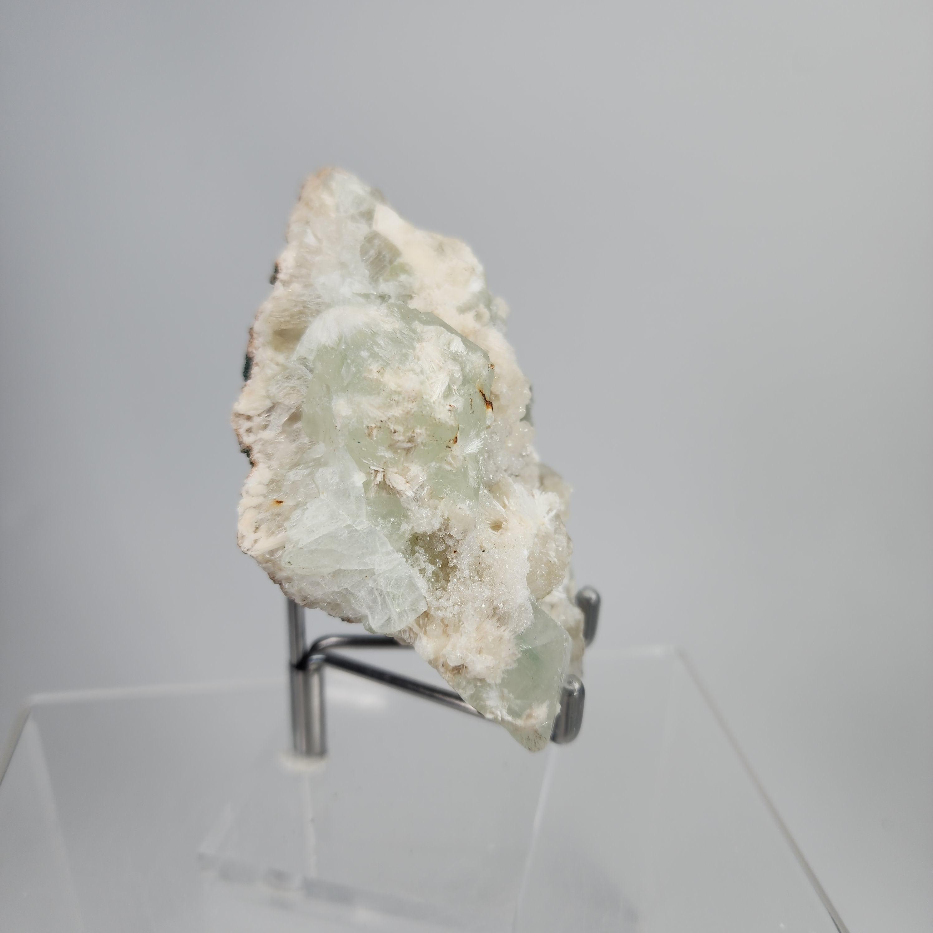 Okenite on Green Apophyllite Specimen #61 from Aurangabad, Maharashtra, India