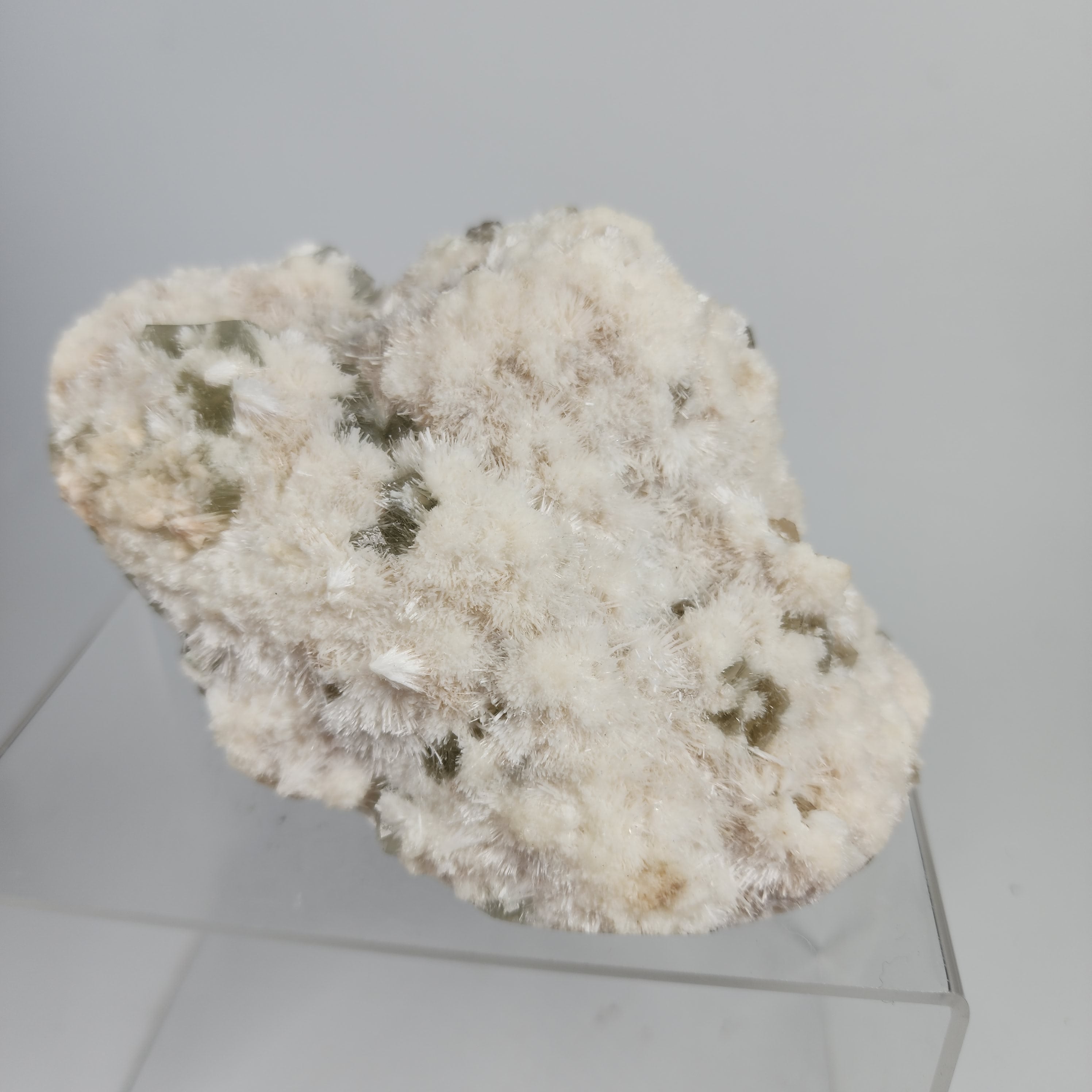 Okenite on Green Apophyllite Specimen #75 from Aurangabad, Maharashtra, India