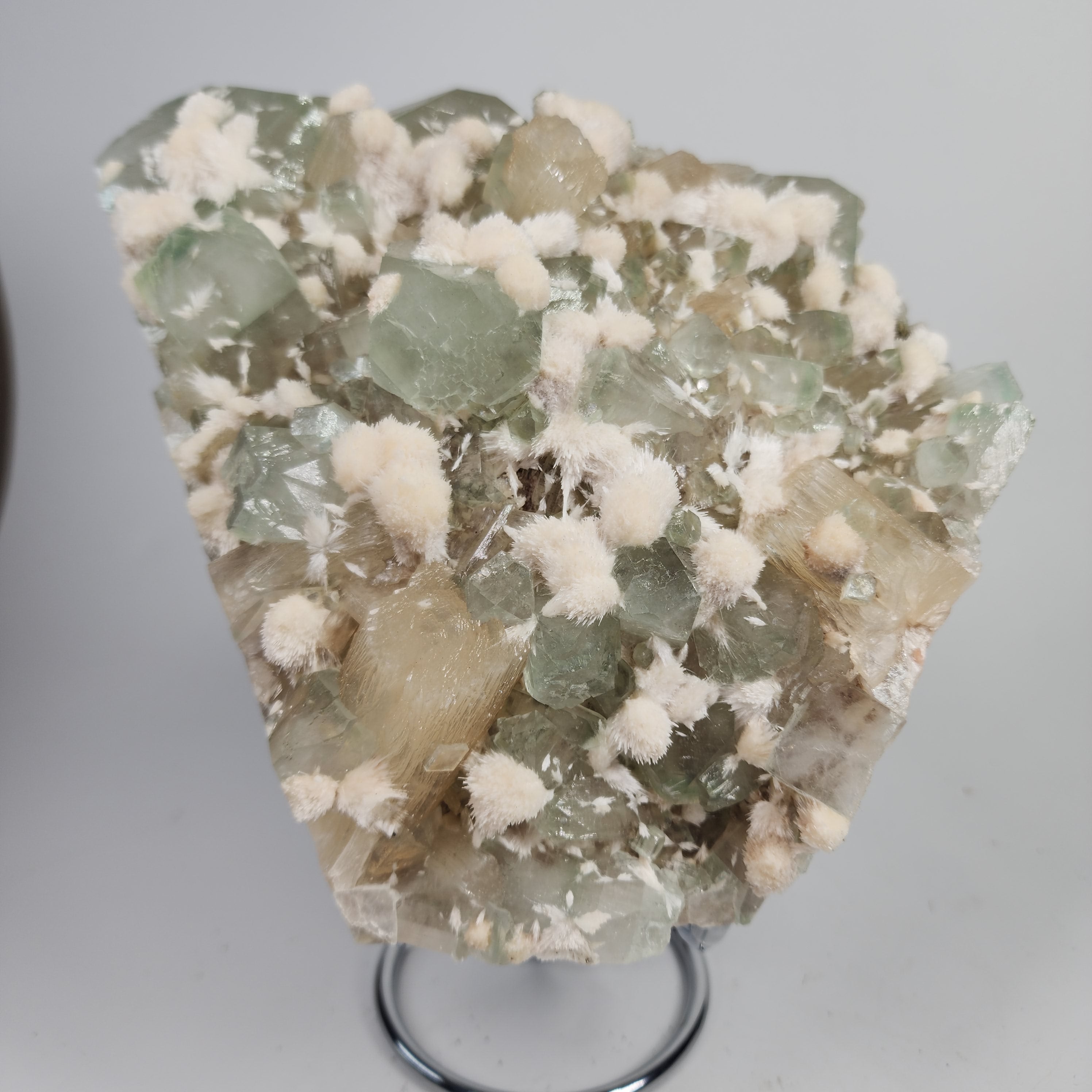 Okenite on Green Apophyllite Specimen #77 from Aurangabad, Maharashtra, India