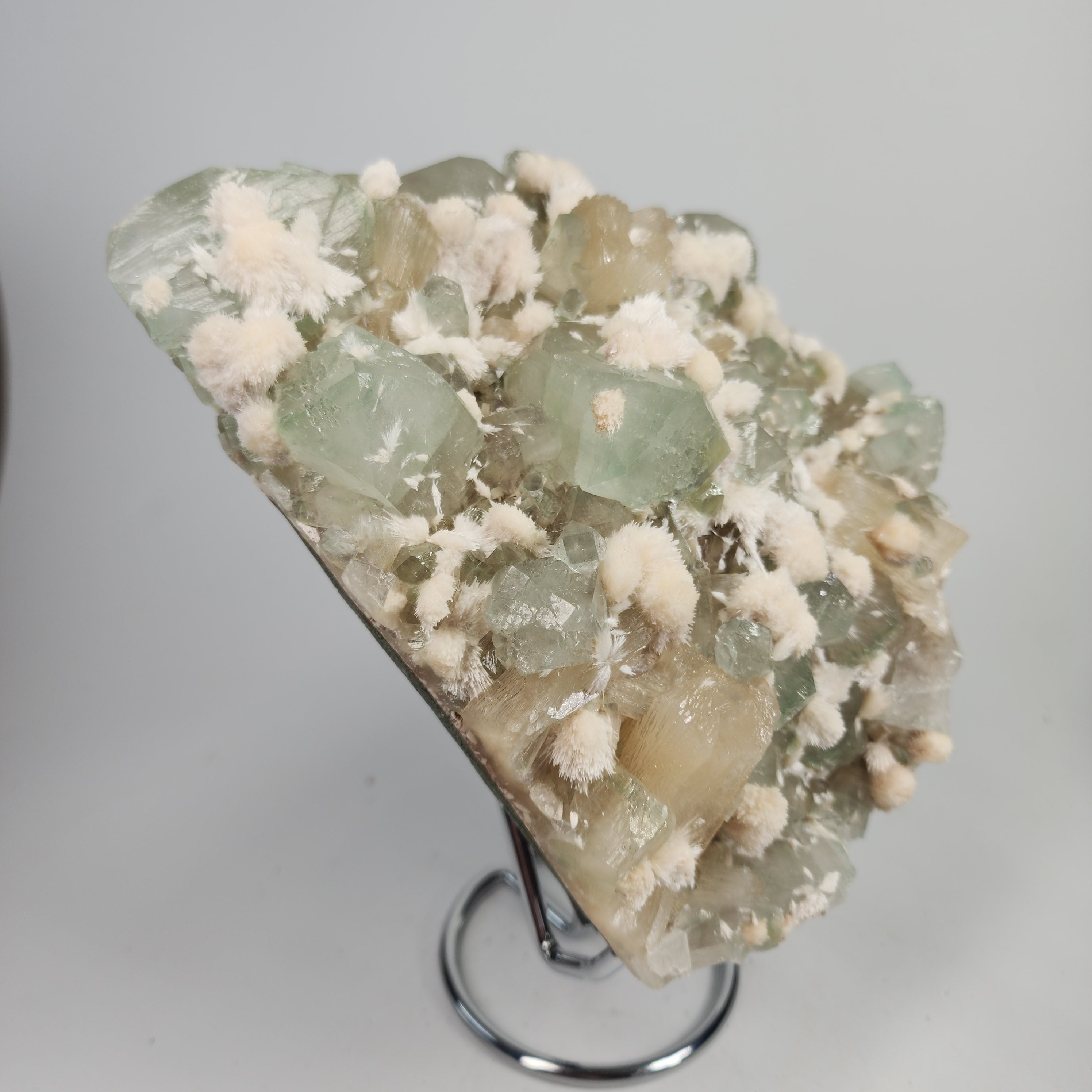 Okenite on Green Apophyllite Specimen #77 from Aurangabad, Maharashtra, India