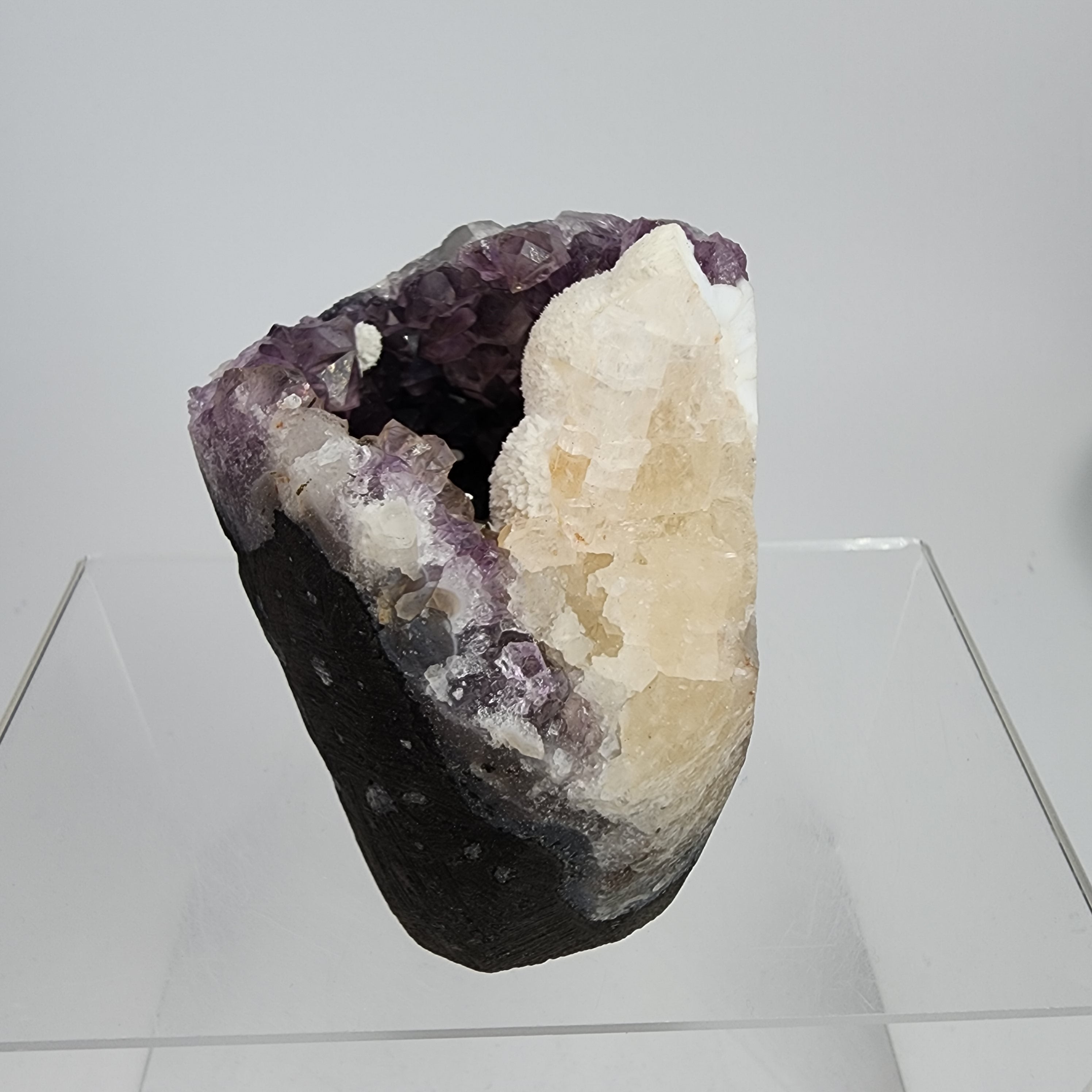 Okenite on Amethyst Specimen #7 from Nasik, Maharashtra, India