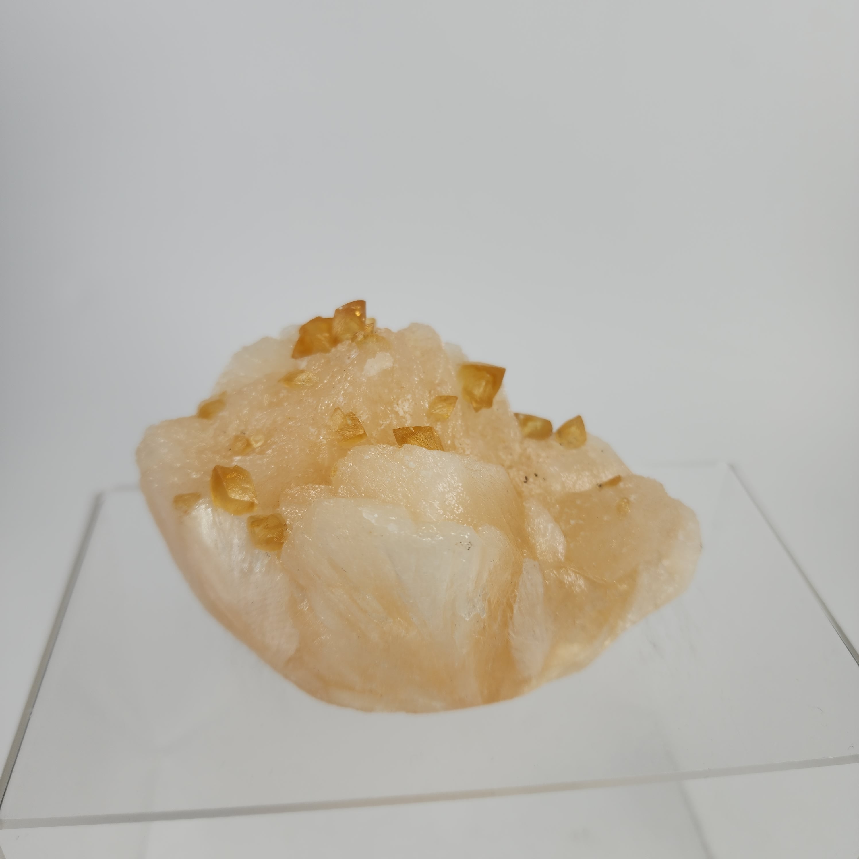 Honey Calcite on Stilbite Specimen #7 from Maharashtra, Inia