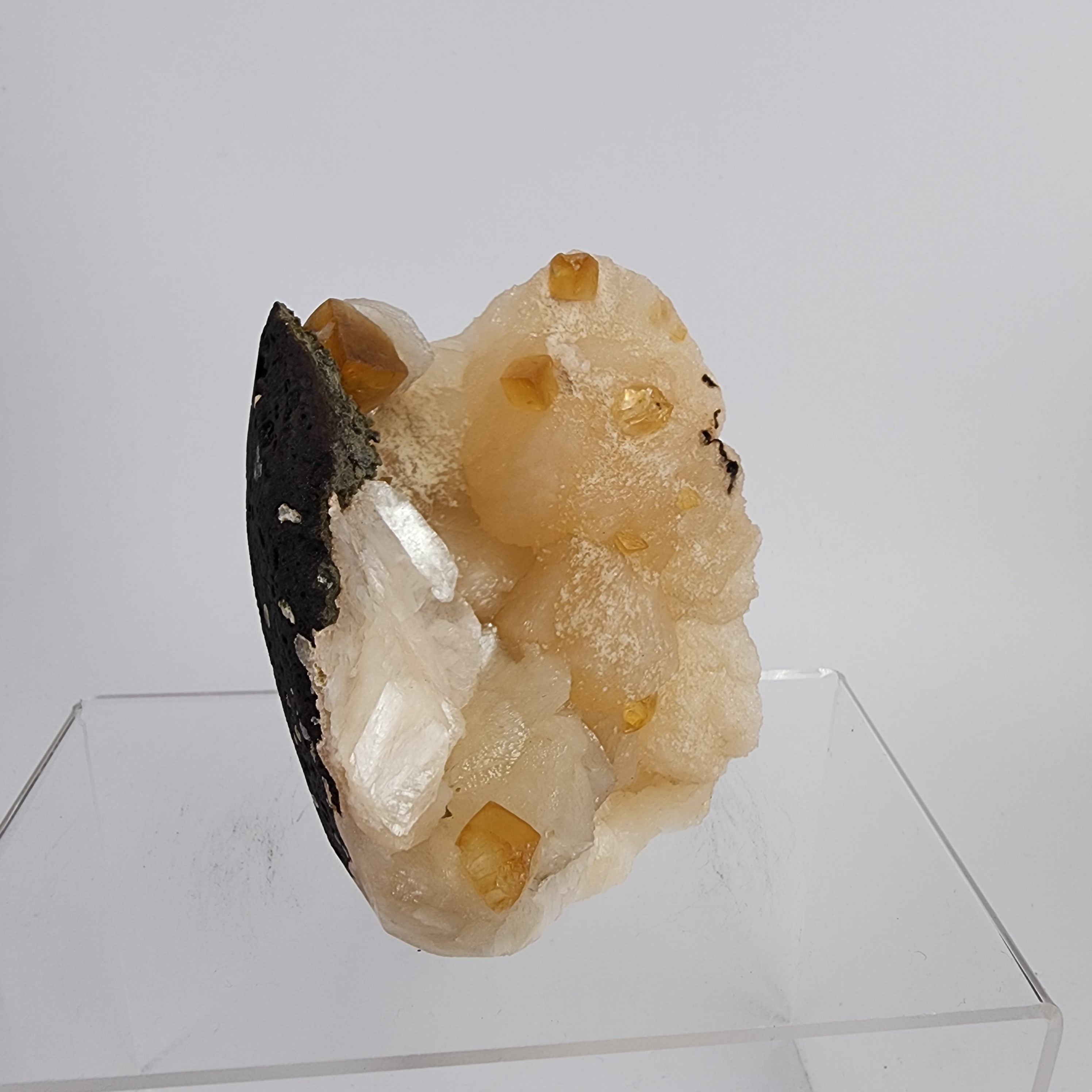 Honey Calcite on Stilbite Specimen #9 from Maharashtra, Inia