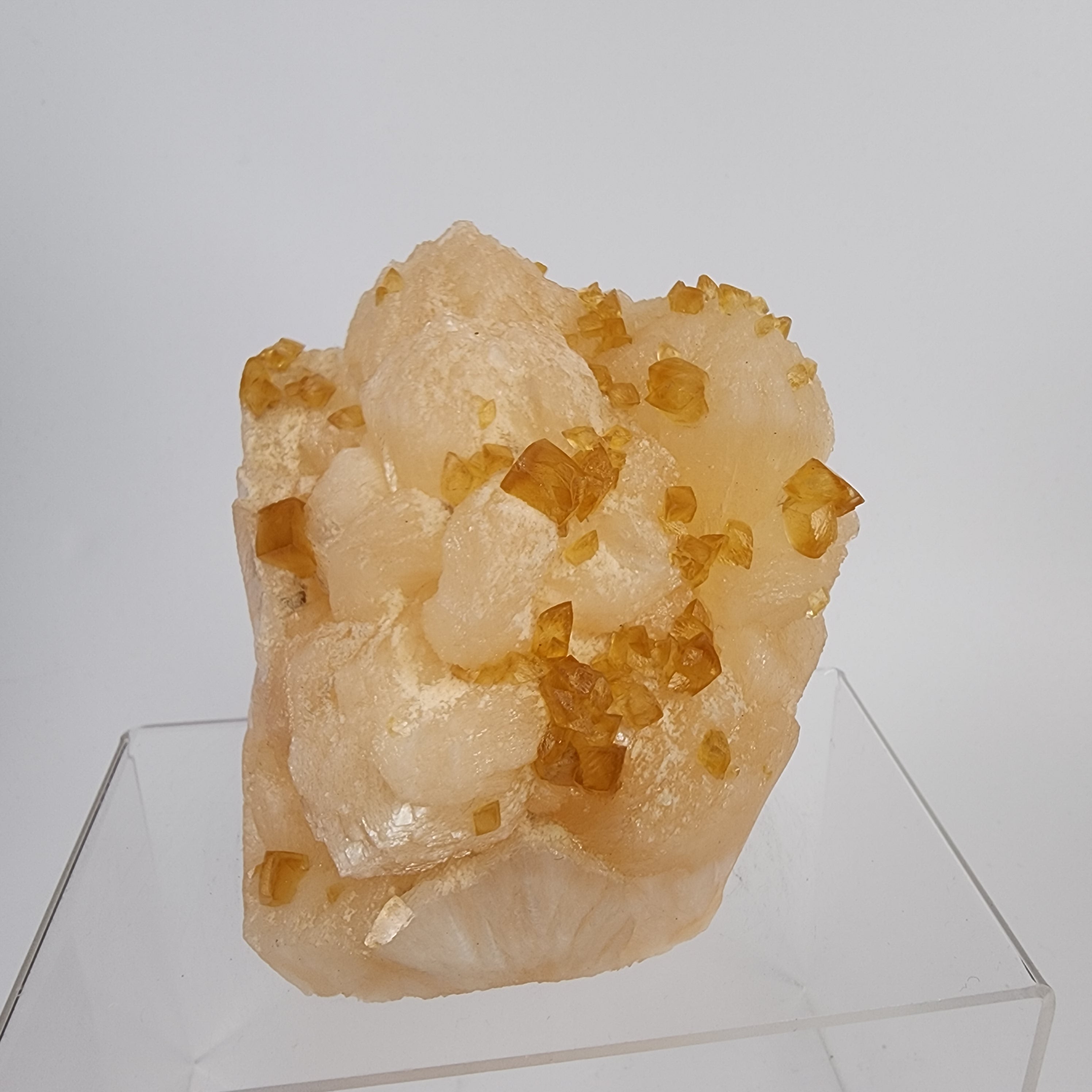 Honey Calcite on Stilbite Specimen #17 from Maharashtra, Inia