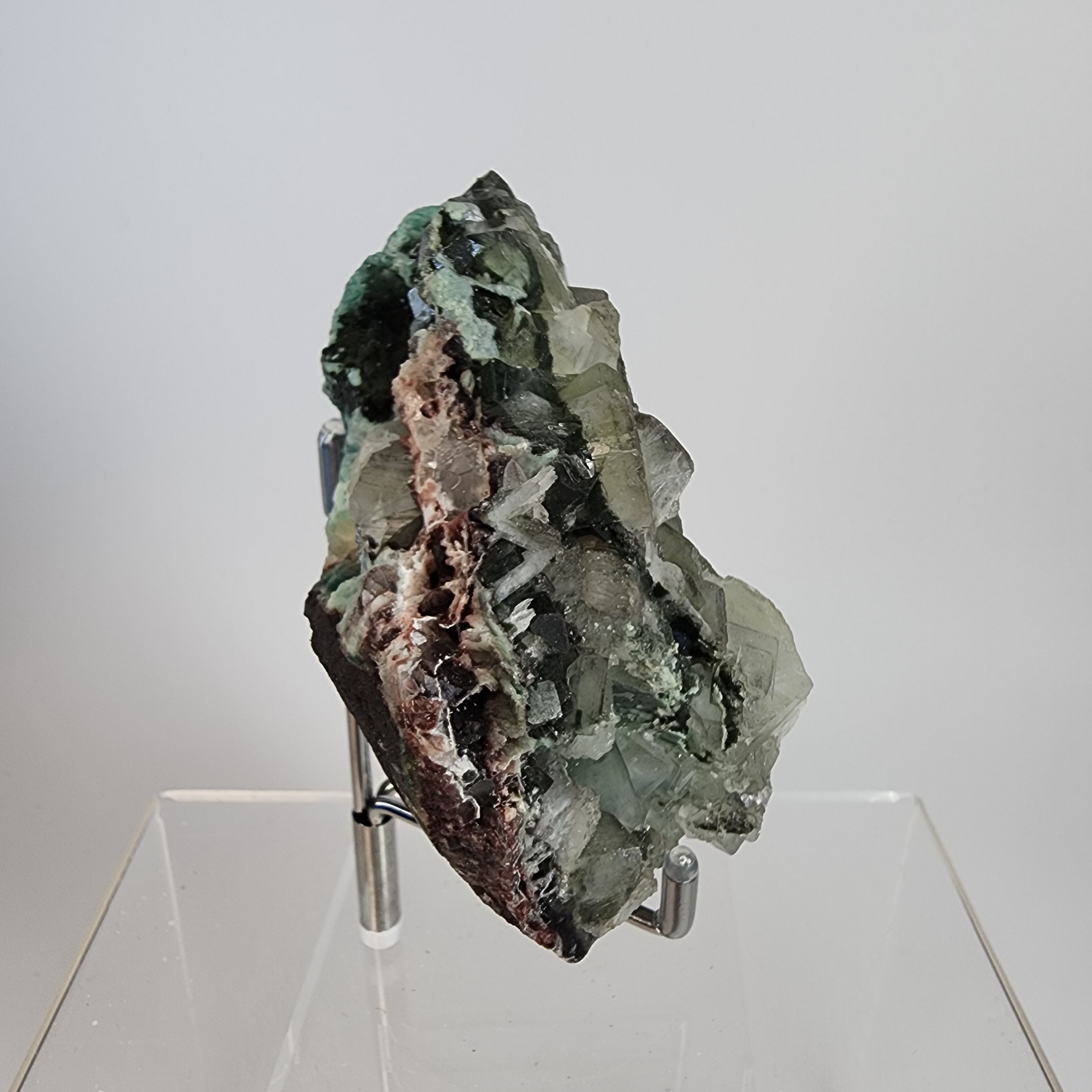 Hematite and Celadonite Included Apophyllite Specimen #6 from Ahmednagar, Maharashtra, India