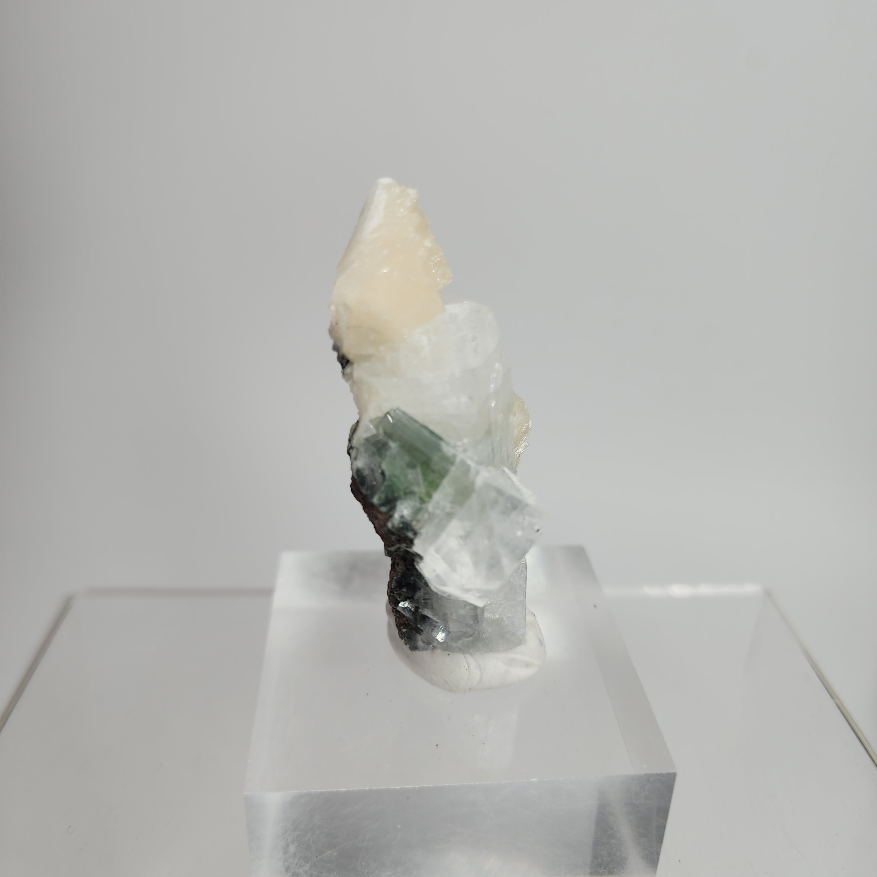 Black & Green Apophyllite with Chlorite Inclusions Specimen #18 from Ahmednagar, Maharashtra, India