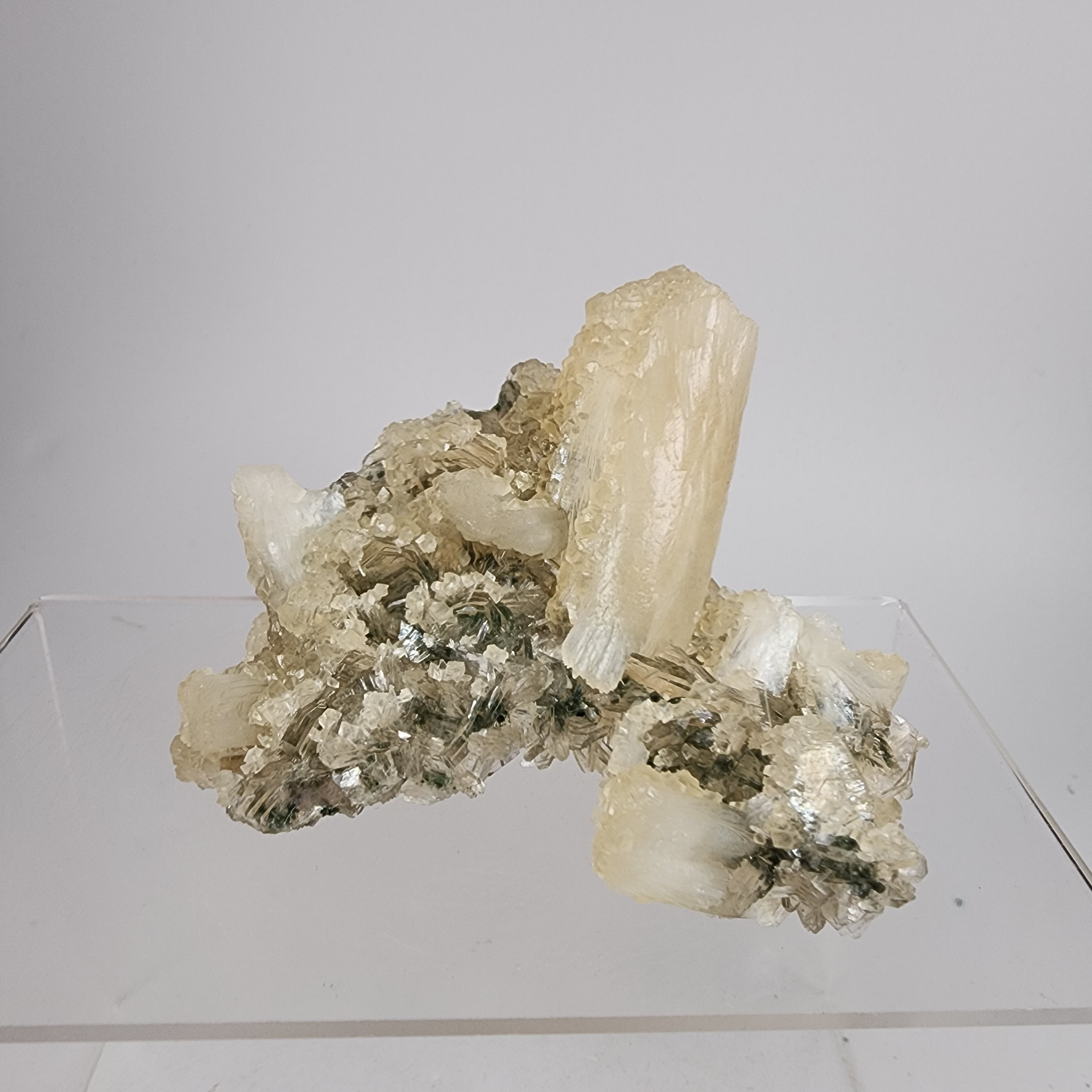 Heulandite and Calcite on Chalcedony Stalactites  "Frozen Forest Calcite" Specimen #3  from Ahmednagar, Maharashtra, India