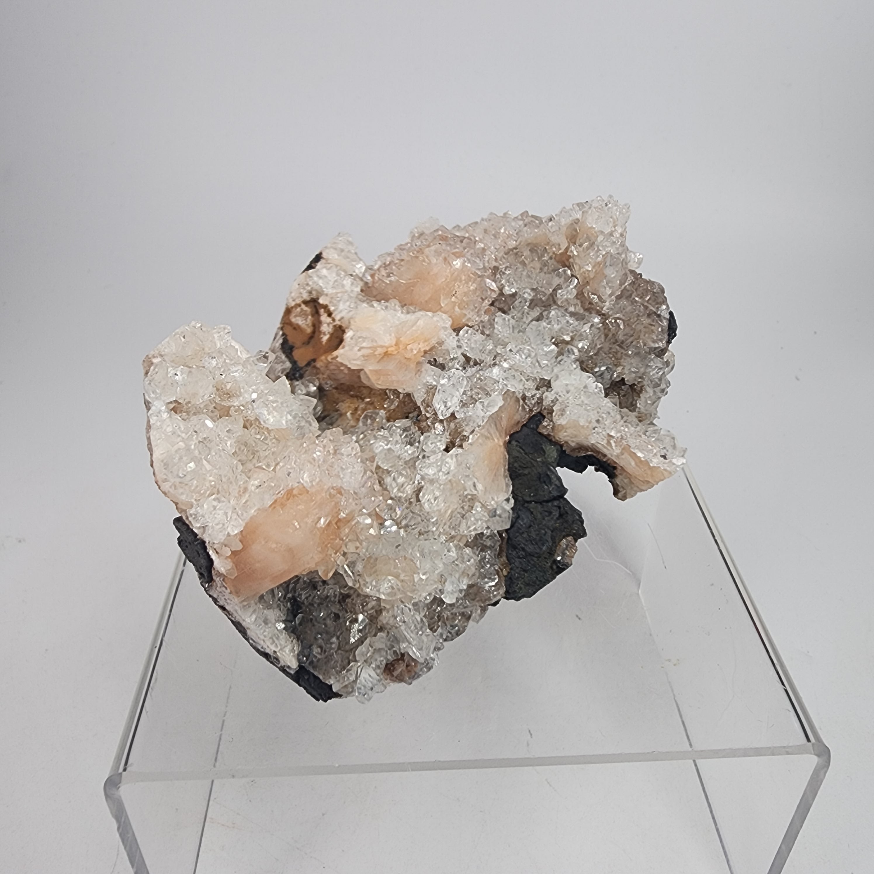 Icy Apricot - Apophyllite on Stilbite & Chalcedony Specimen #1  from Maharashtra, India