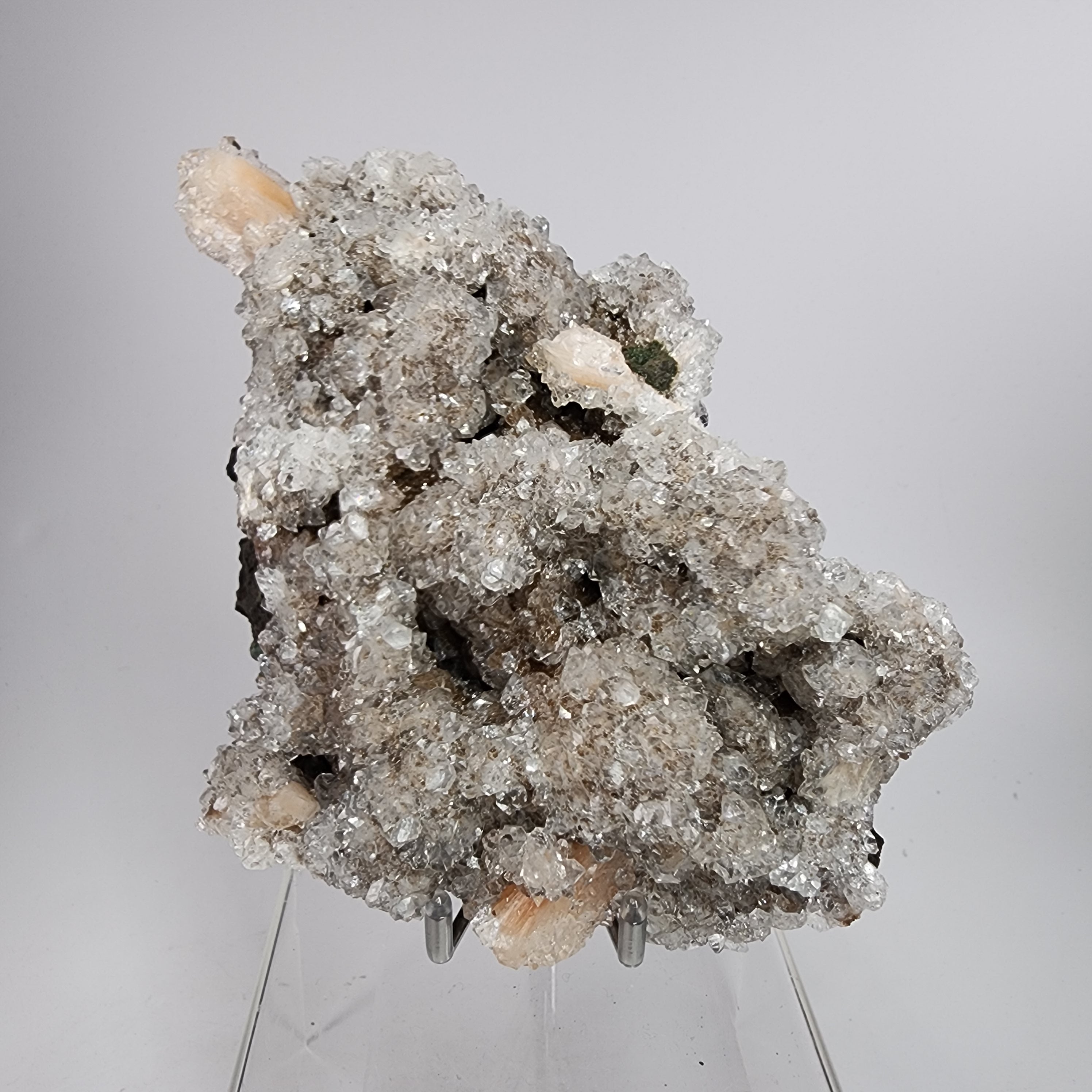 Icy Apricot - Apophyllite on Stilbite & Chalcedony Specimen #7 from Maharashtra, India