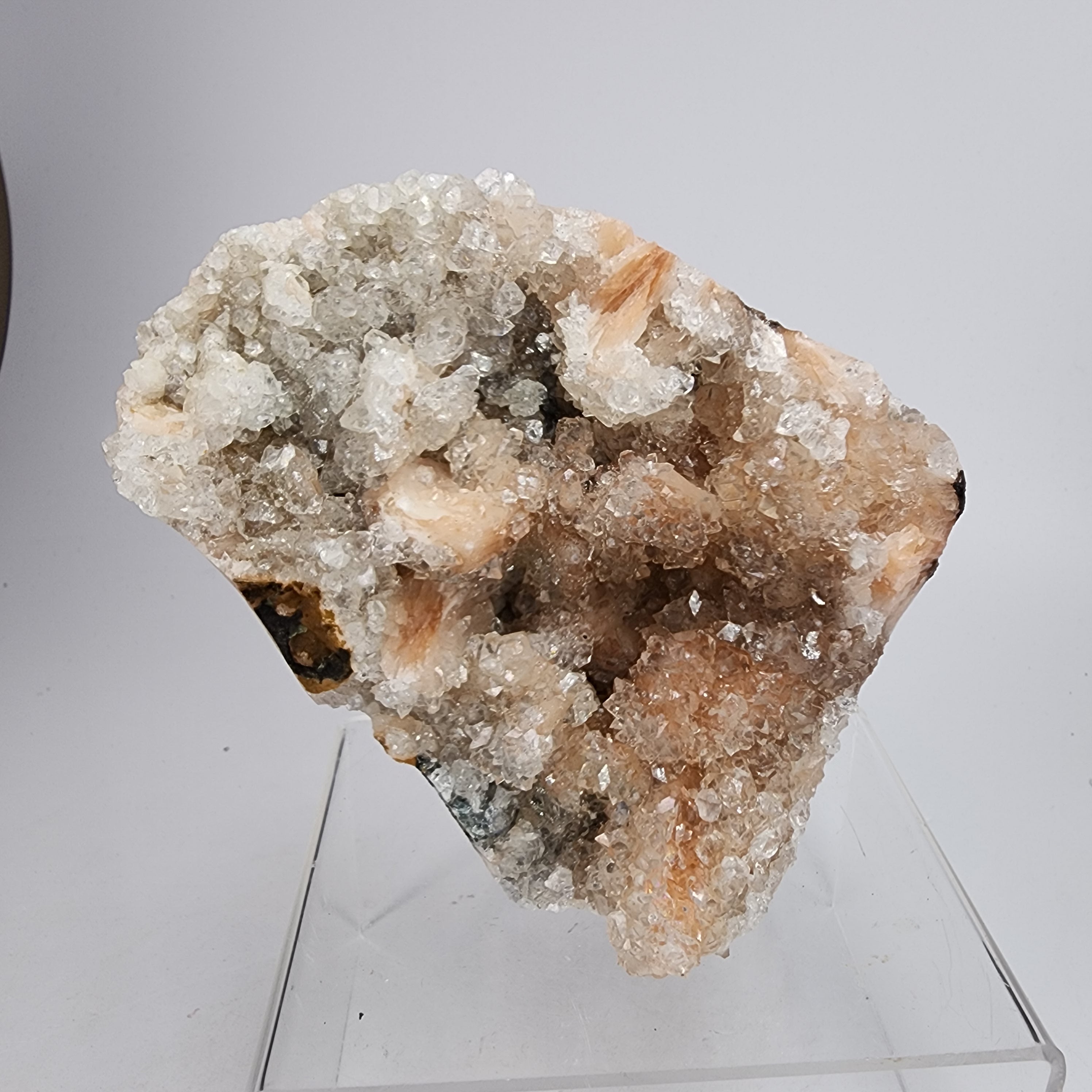 Icy Apricot - Apophyllite on Stilbite & Chalcedony Specimen #8 from Maharashtra, India