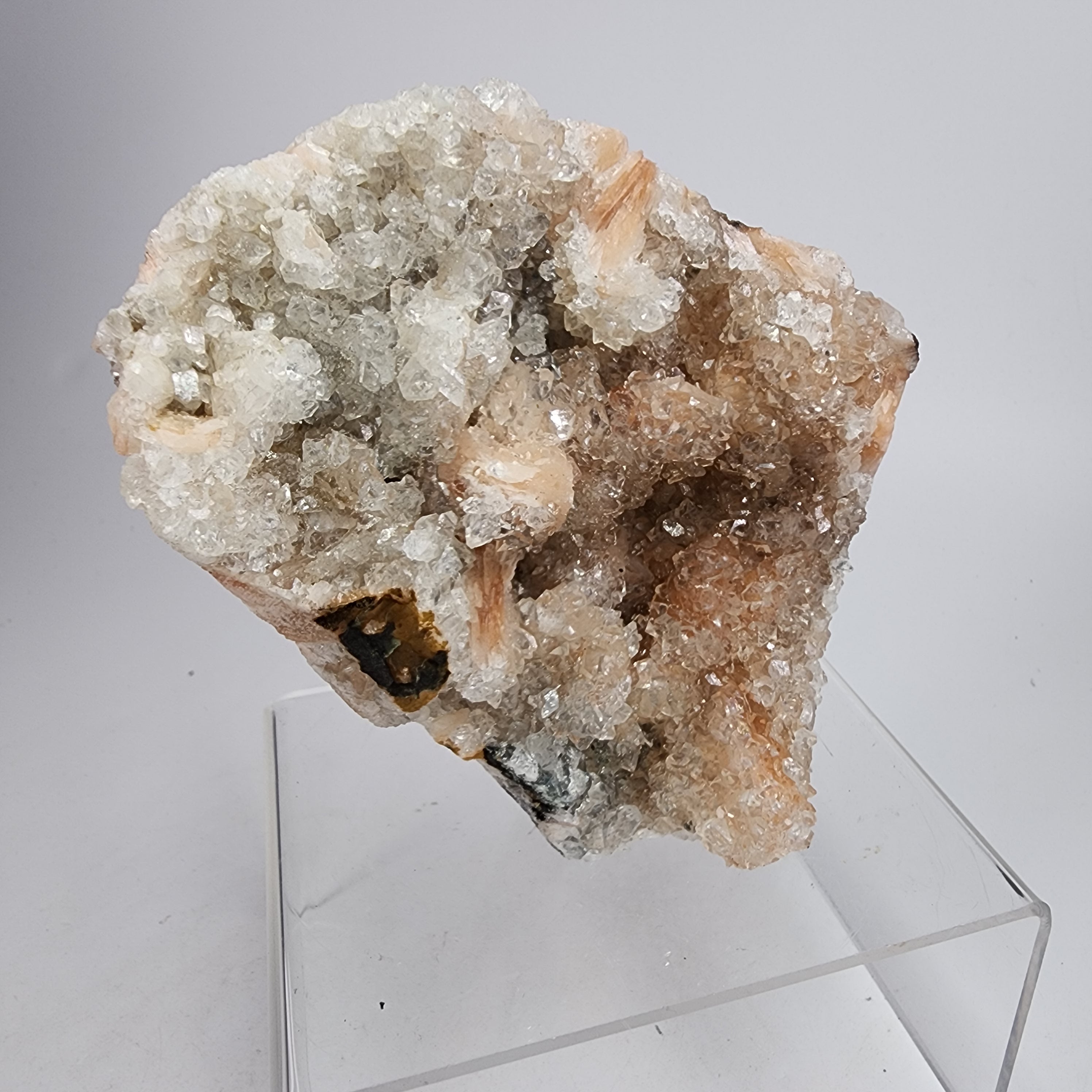 Icy Apricot - Apophyllite on Stilbite & Chalcedony Specimen #8 from Maharashtra, India