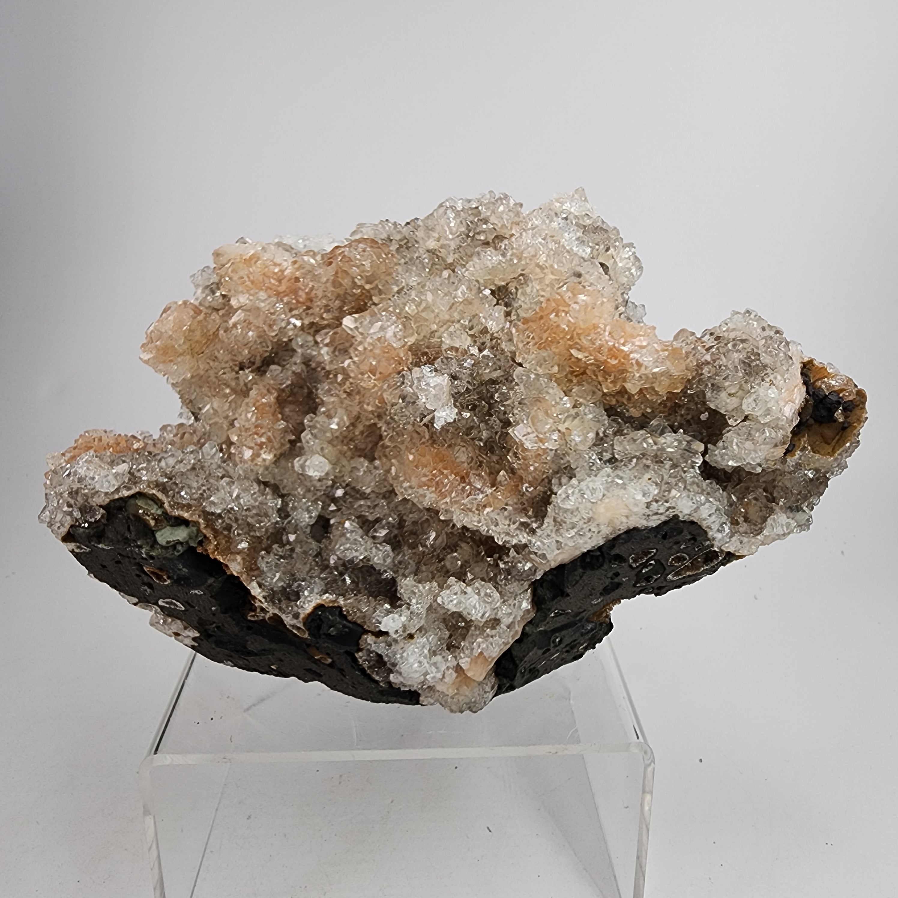 Icy Apricot - Apophyllite on Stilbite & Chalcedony Specimen #10 from Maharashtra, India