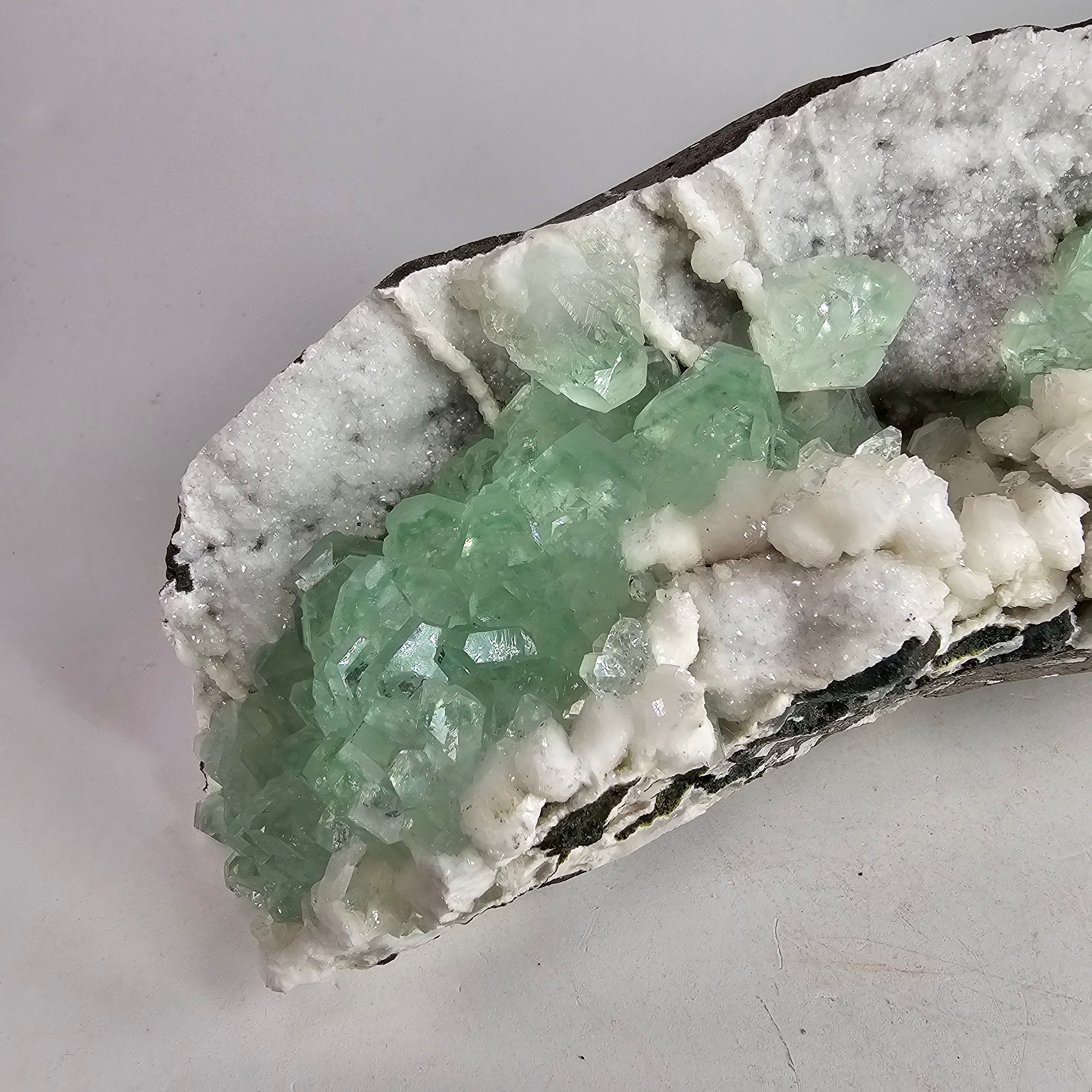 Arctic Mint Apophyllite -  Green Apophyllite on White Chalcedony Specimen #1 from Pune District, Maharashtra, India