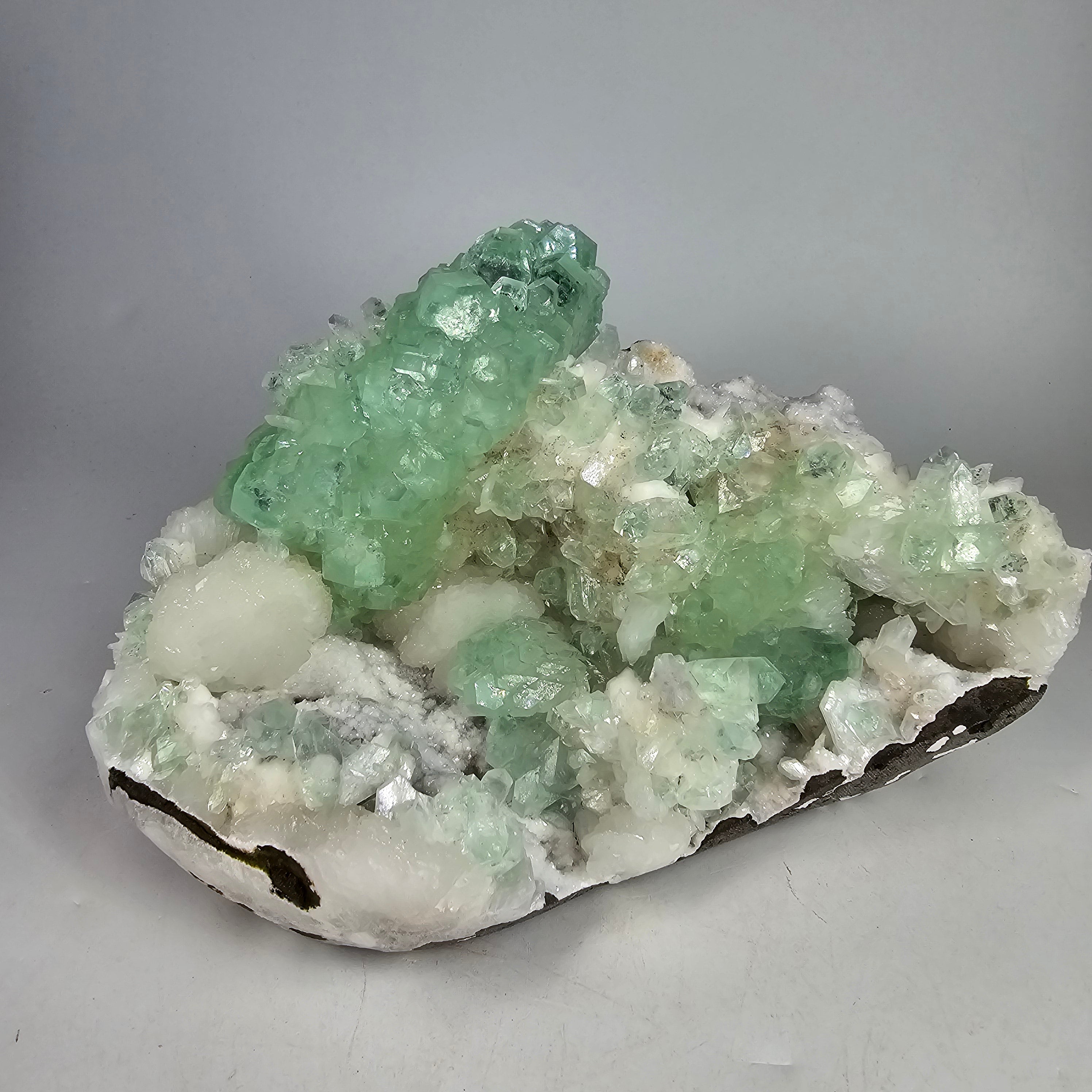 Arctic Mint Apophyllite -  Green Apophyllite on White Chalcedony Specimen #2 from Pune District, Maharashtra, India