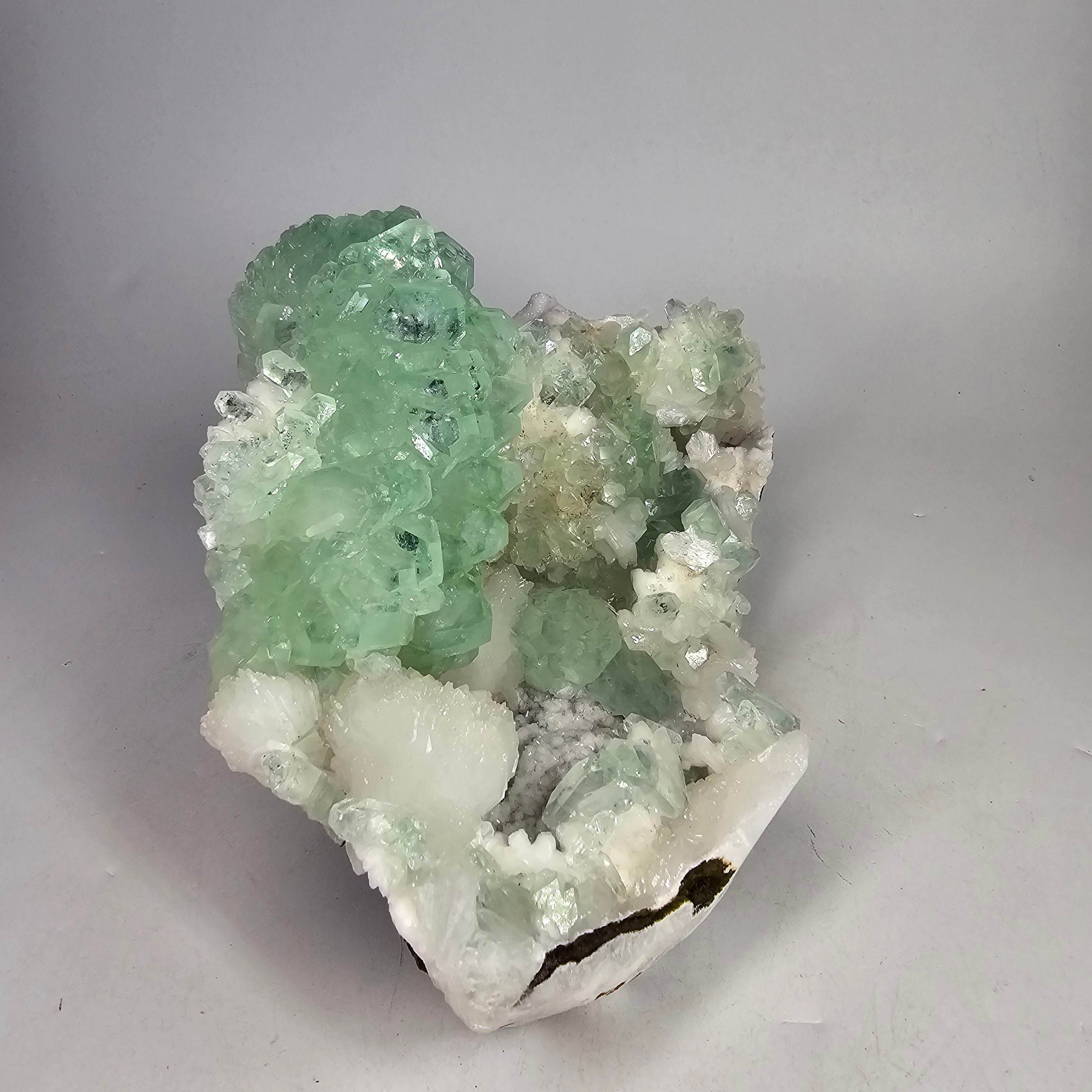 Arctic Mint Apophyllite -  Green Apophyllite on White Chalcedony Specimen #2 from Pune District, Maharashtra, India