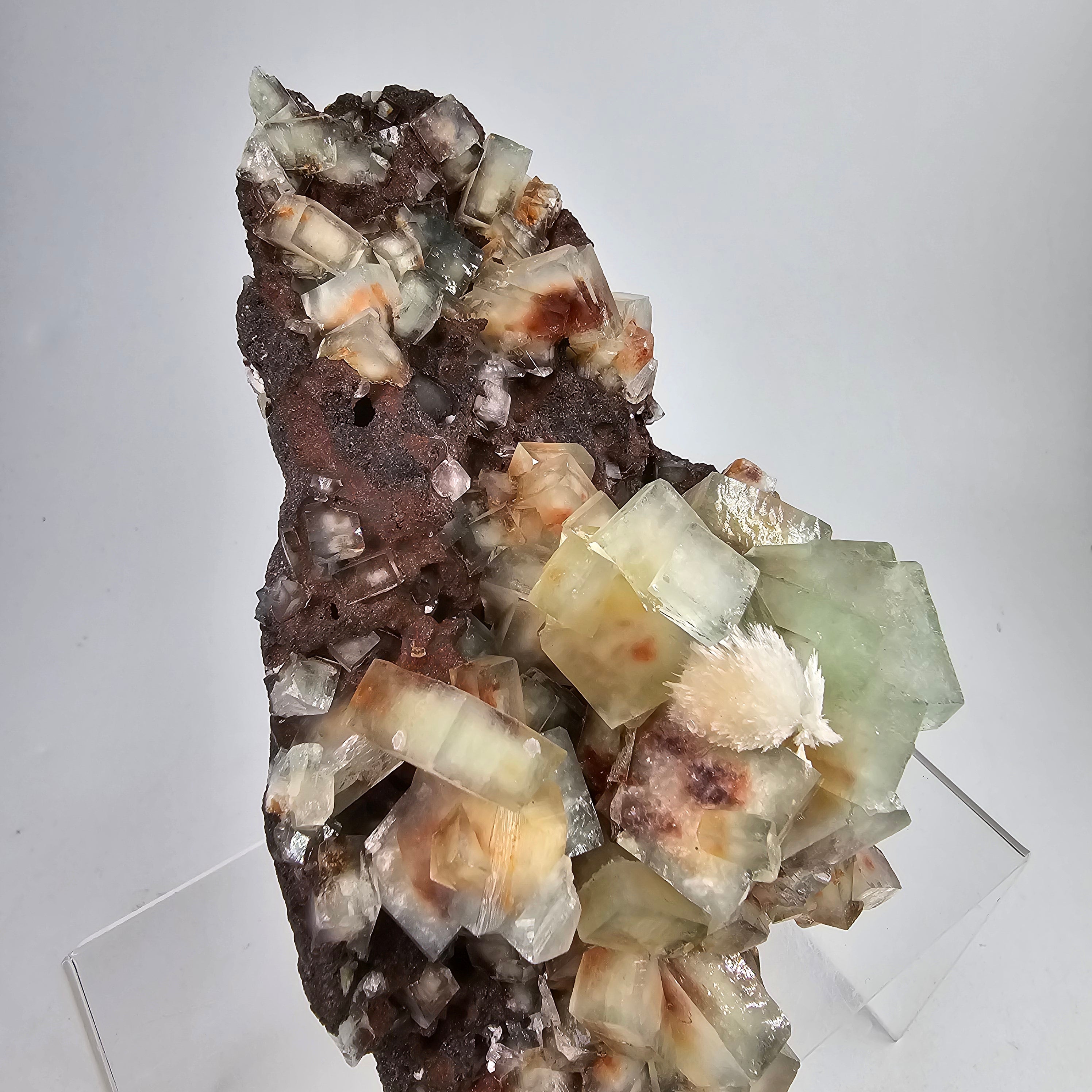 Prickly Pear Apophyllite - Green Apophyllite with Hematite Phantoms & Mordenite from Specimen #3 Shrirampur, Maharashtra, India