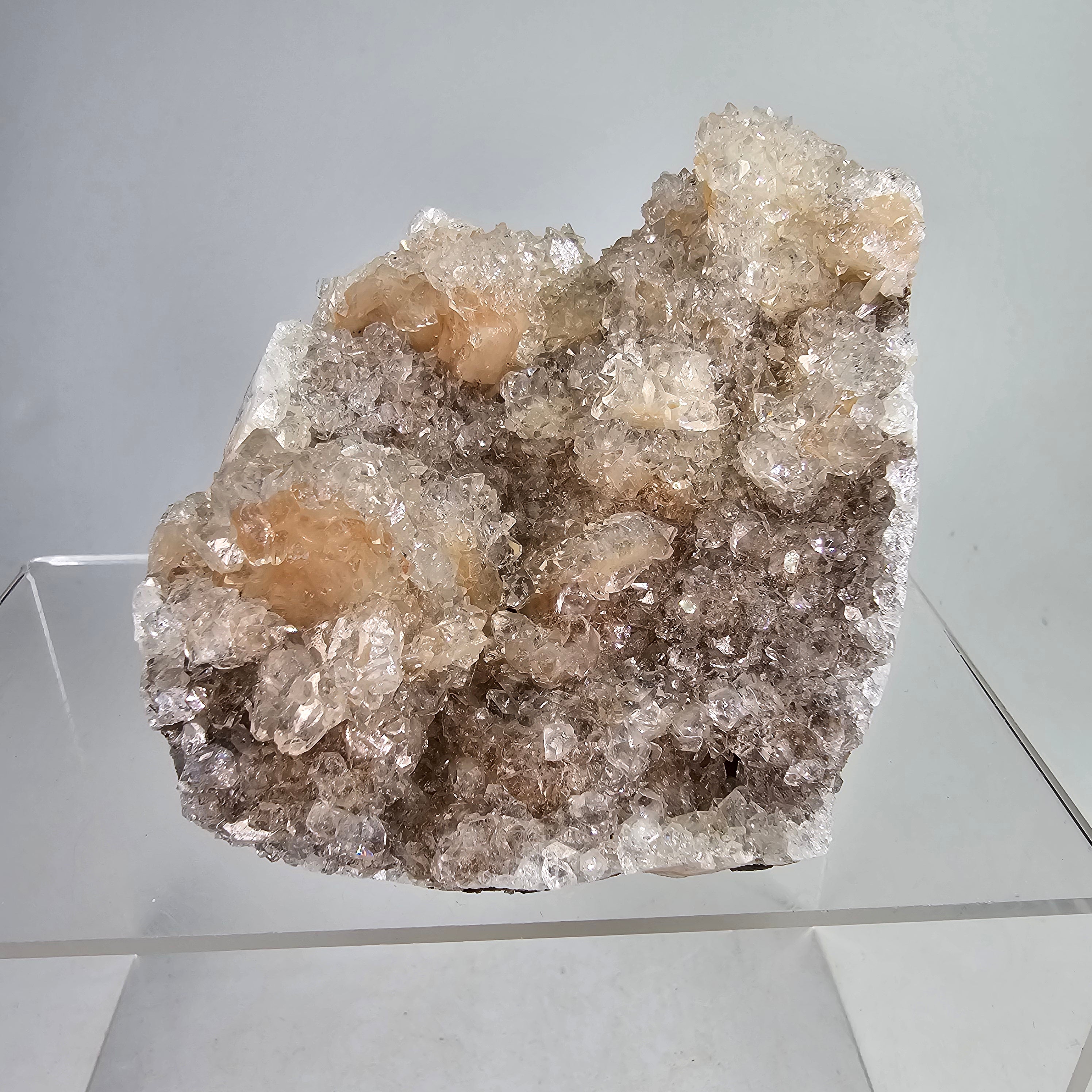 Icy Apricot - Apophyllite on Stilbite & Chalcedony Specimen #14 from Maharashtra, India