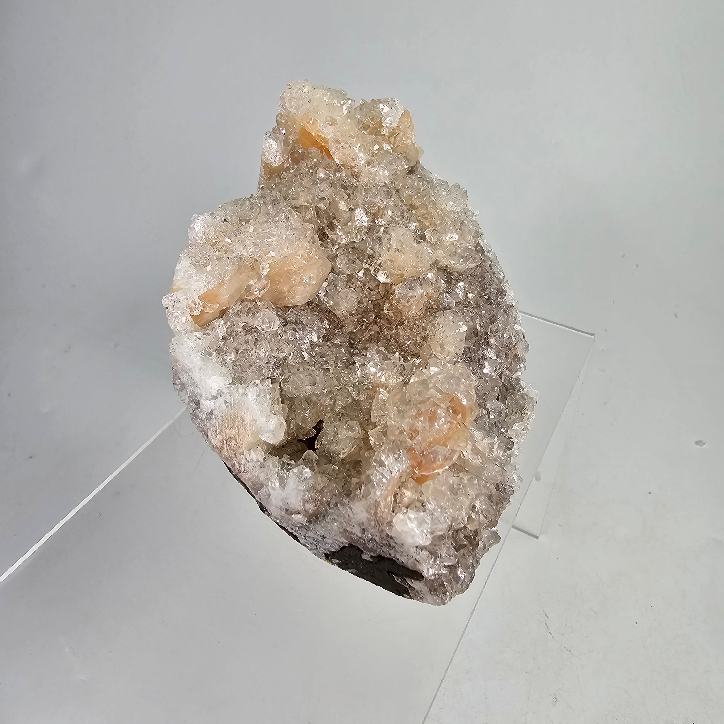 Icy Apricot - Apophyllite on Stilbite & Chalcedony Specimen #14 from Maharashtra, India