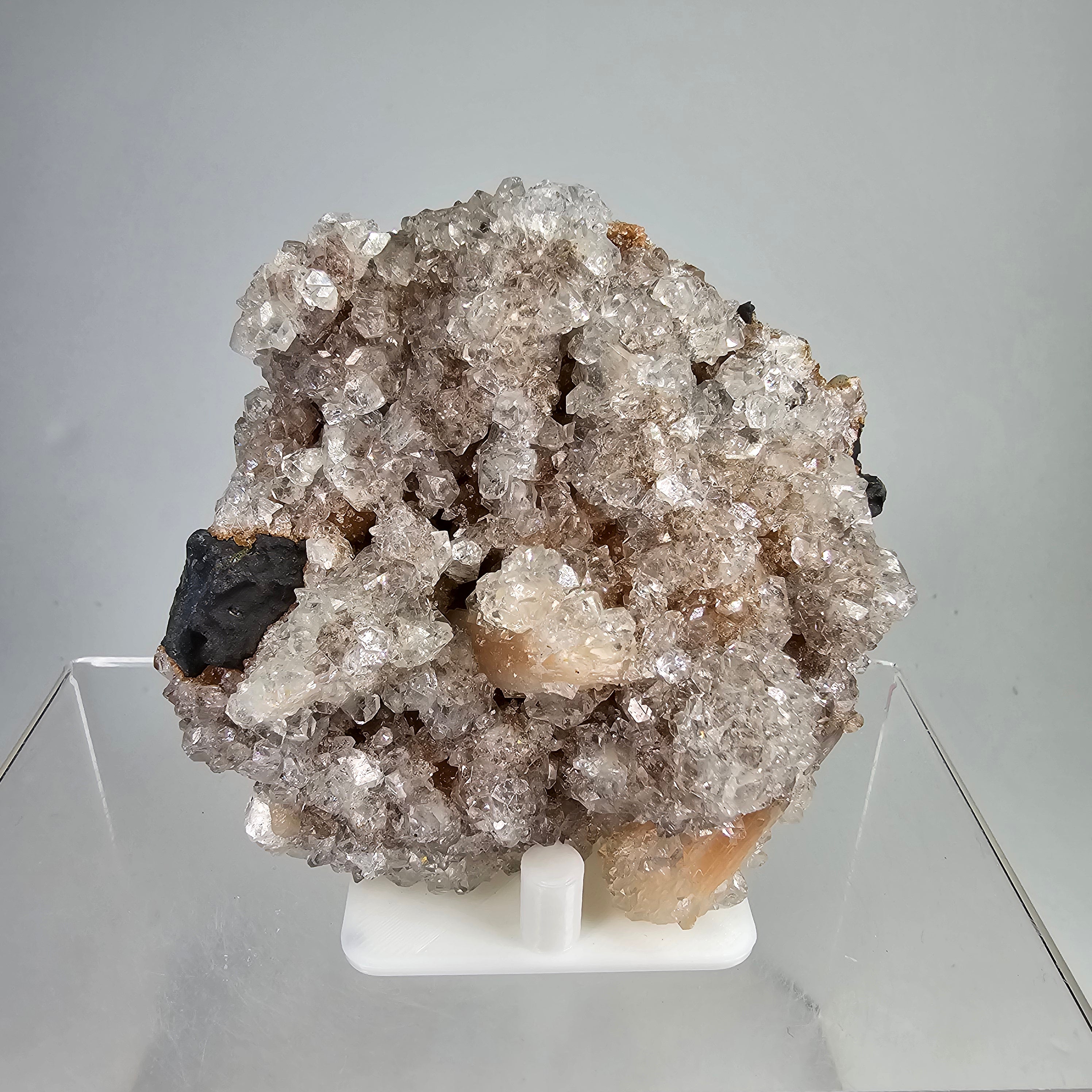 Icy Apricot - Apophyllite on Stilbite & Chalcedony Specimen #16 from Maharashtra, India