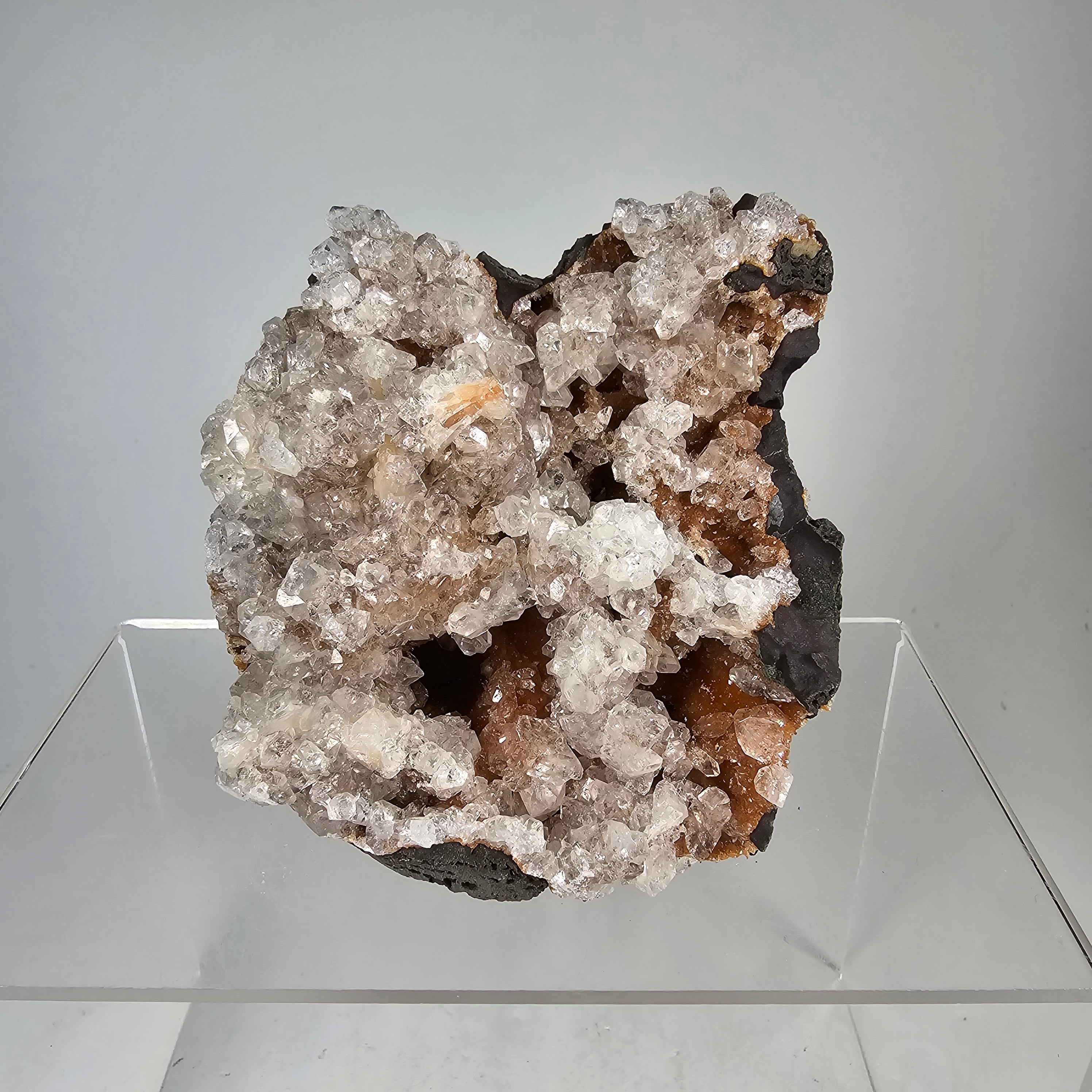 Icy Apricot - Apophyllite on Stilbite & Chalcedony Specimen #17 from Maharashtra, India