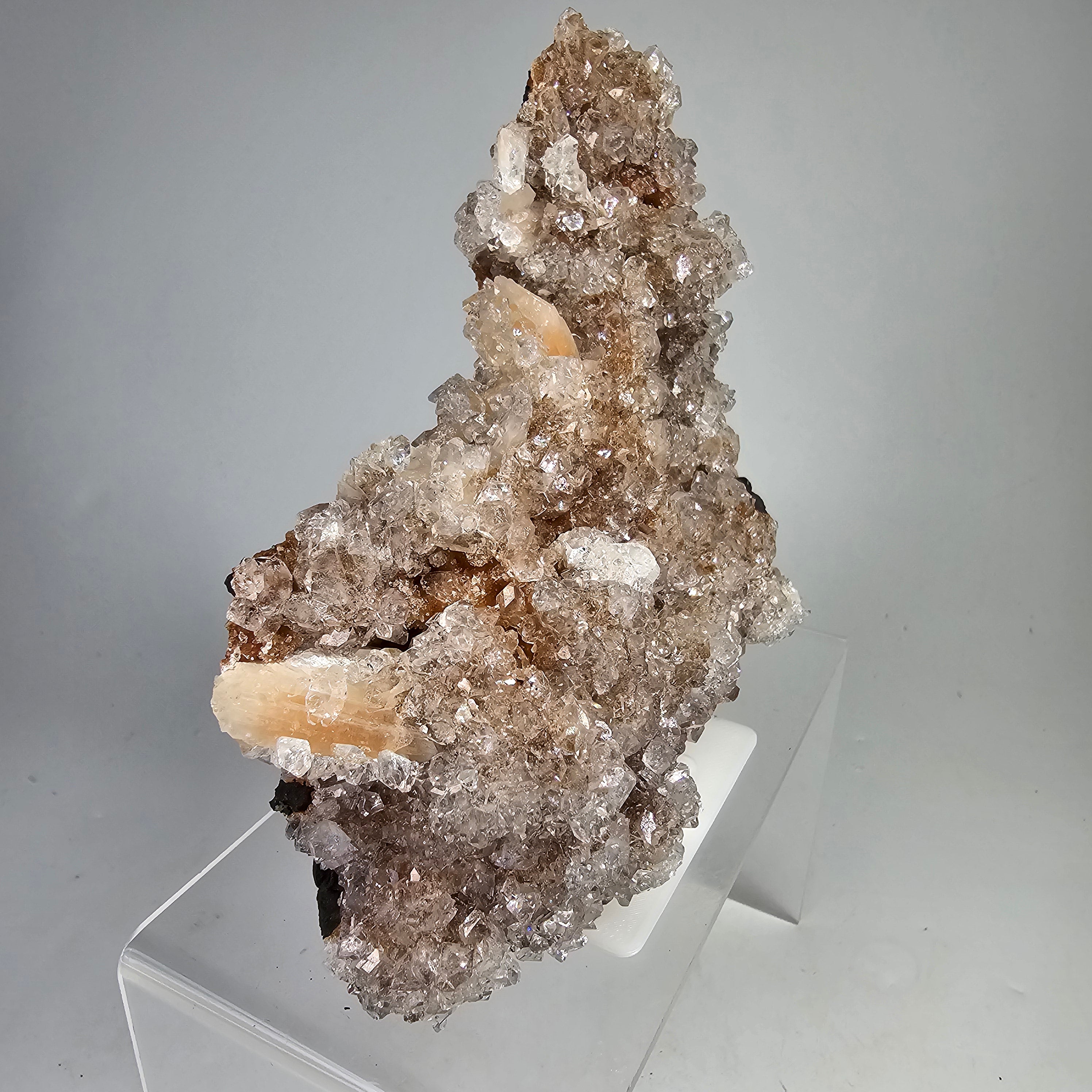 Icy Apricot - Apophyllite on Stilbite & Chalcedony Specimen #18 from Maharashtra, India