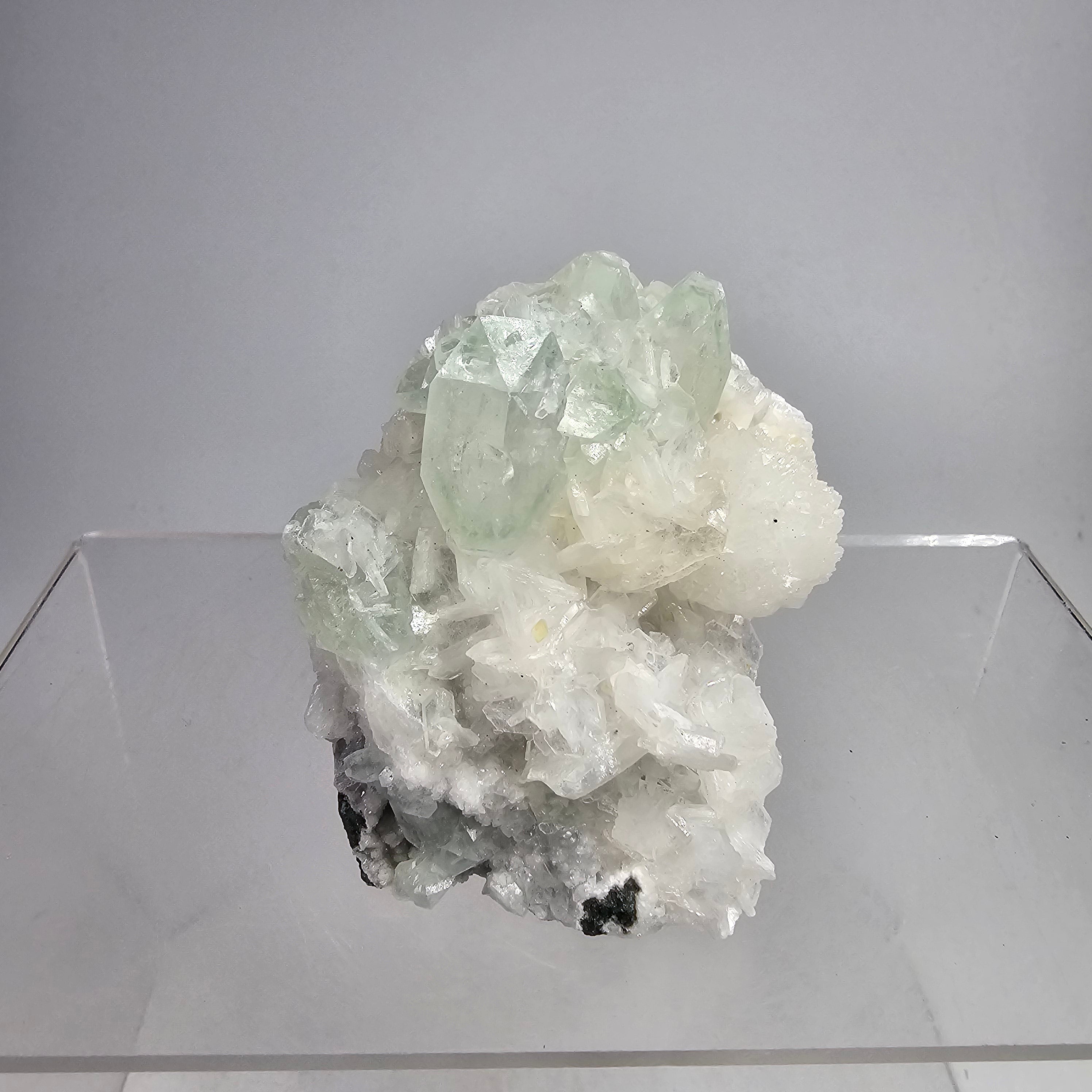 Arctic Mint Apophyllite -  Green Apophyllite on White Chalcedony Specimen #4 from Pune District, Maharashtra, India