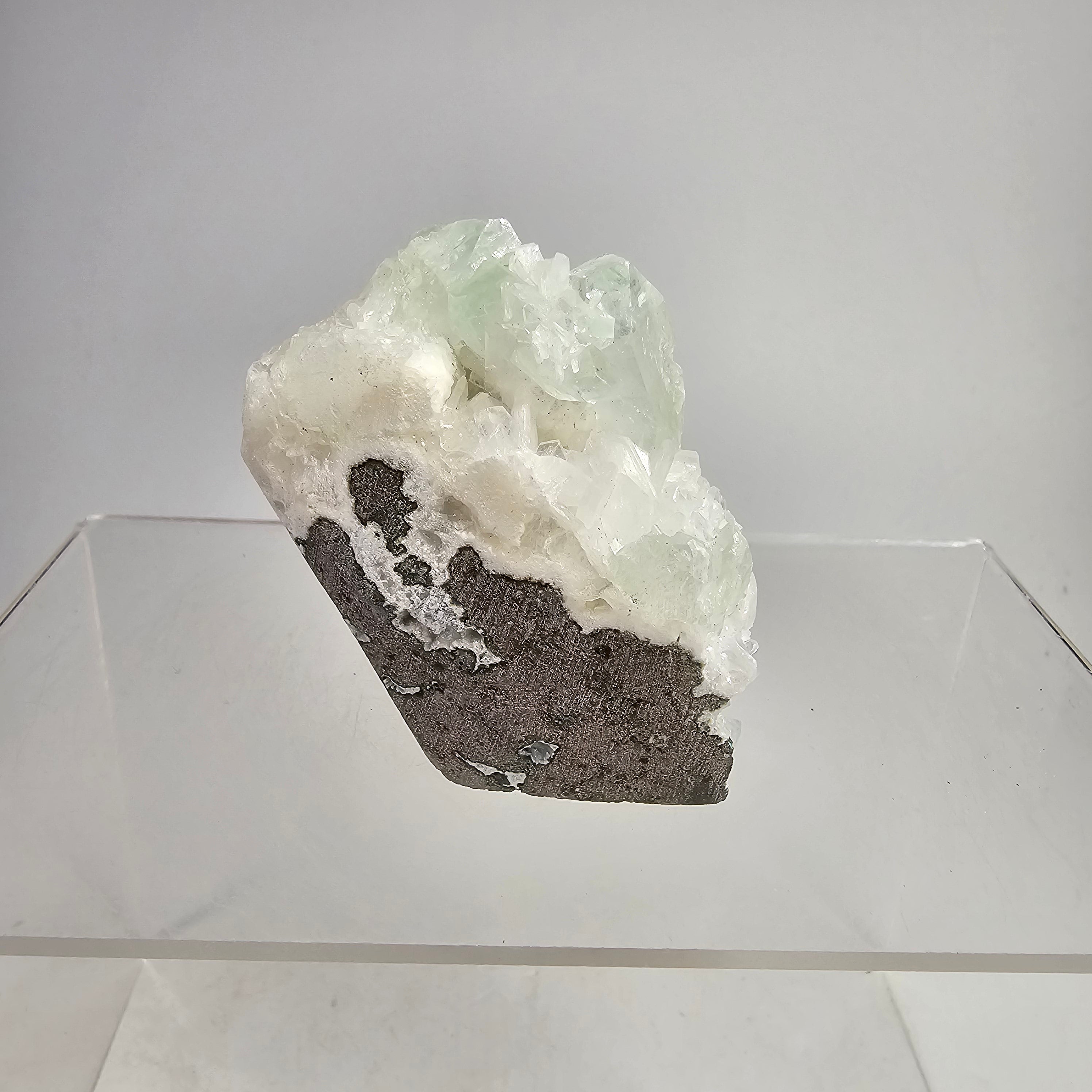 Arctic Mint Apophyllite -  Green Apophyllite on White Chalcedony Specimen #4 from Pune District, Maharashtra, India