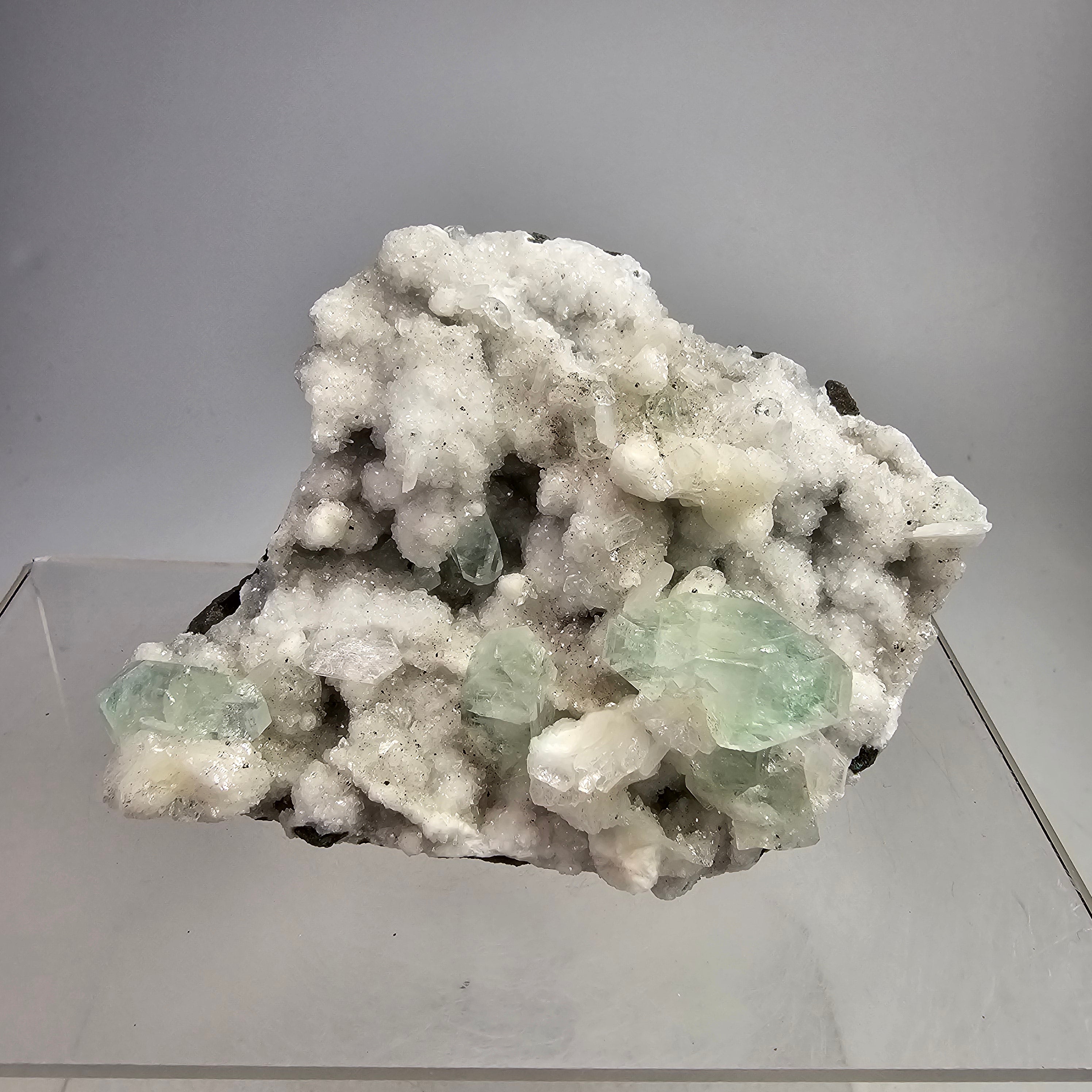 Arctic Mint Apophyllite -  Green Apophyllite on White Chalcedony Specimen #6 from Pune District, Maharashtra, India