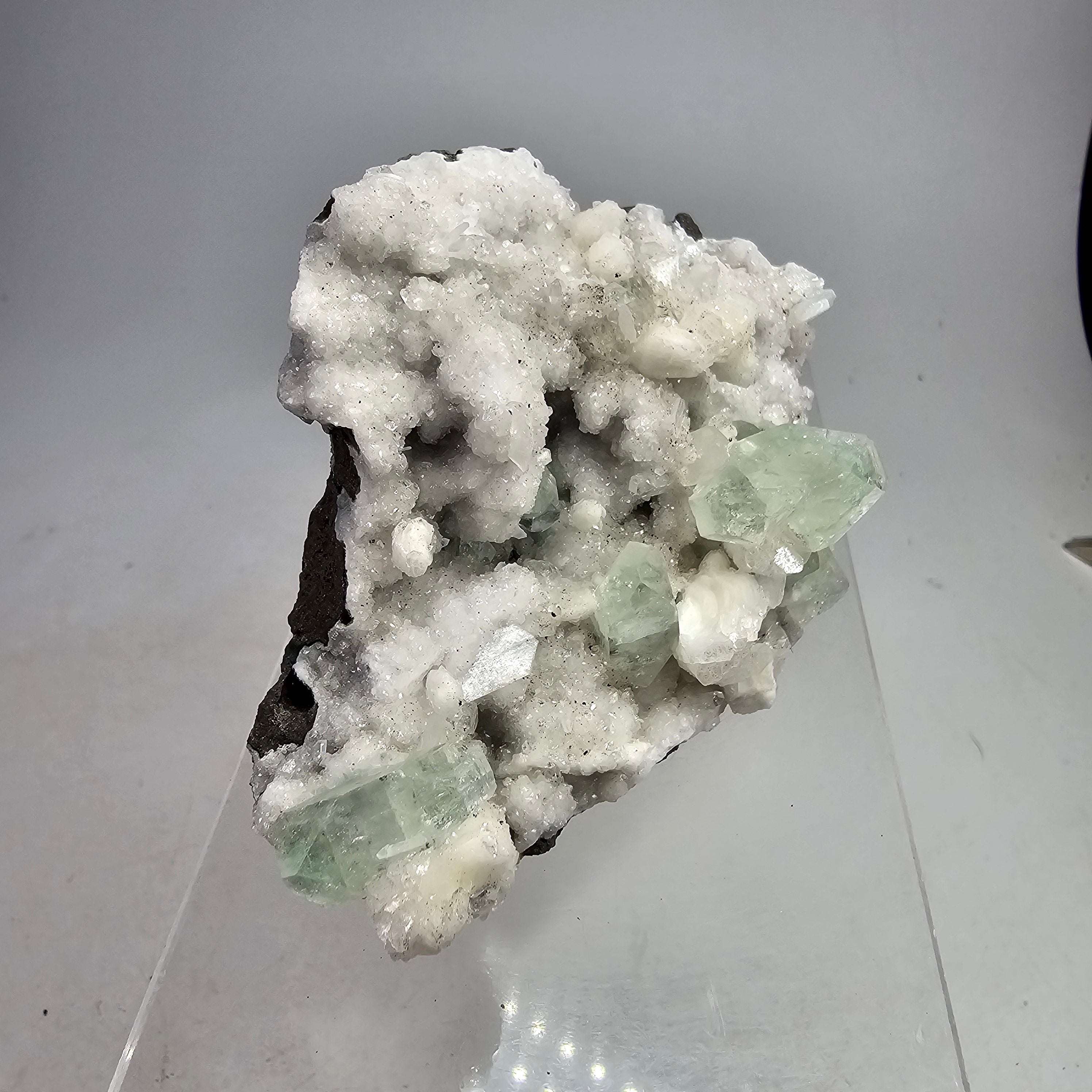 Arctic Mint Apophyllite -  Green Apophyllite on White Chalcedony Specimen #6 from Pune District, Maharashtra, India