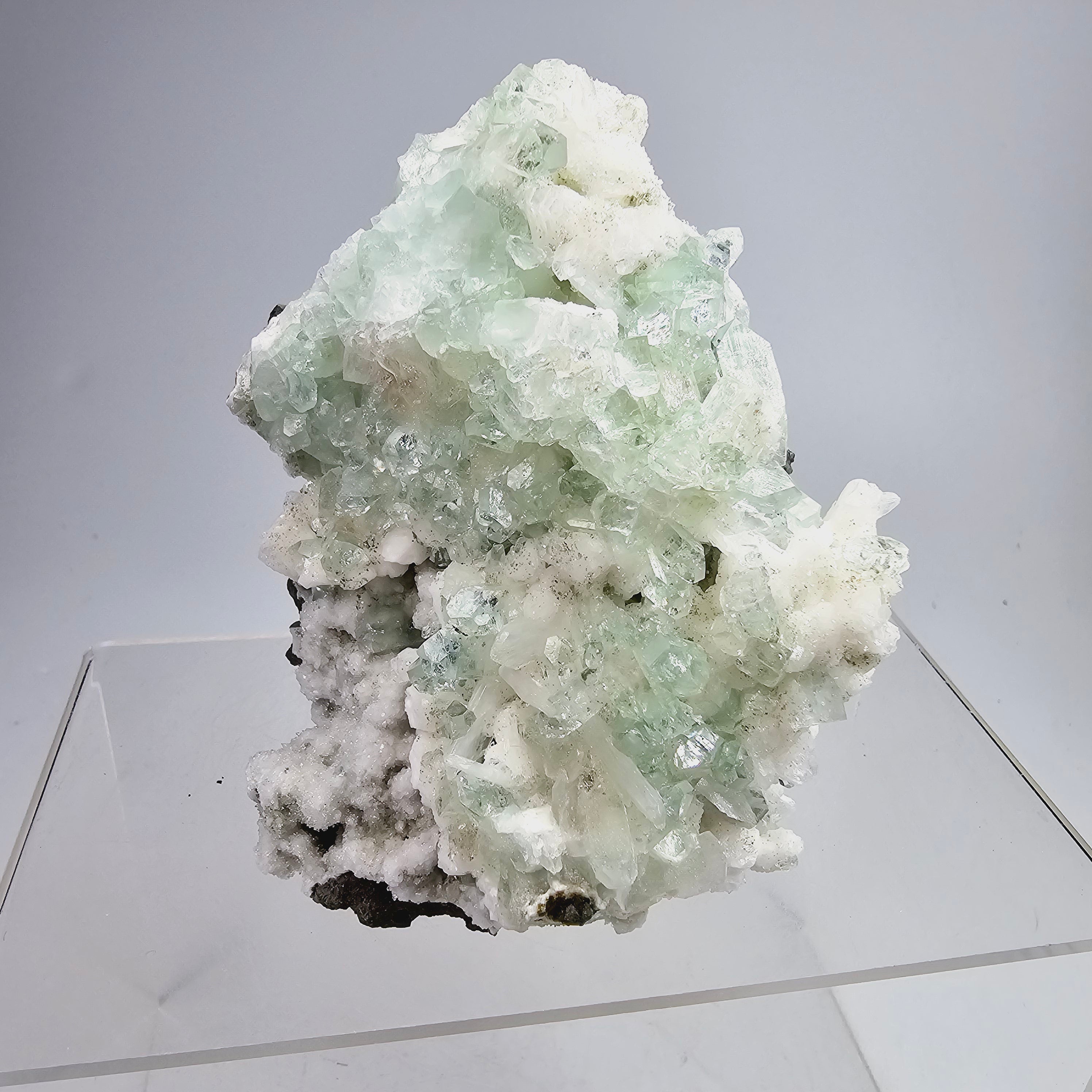 Arctic Mint Apophyllite -  Green Apophyllite on White Chalcedony Specimen #11 from Pune District, Maharashtra, India