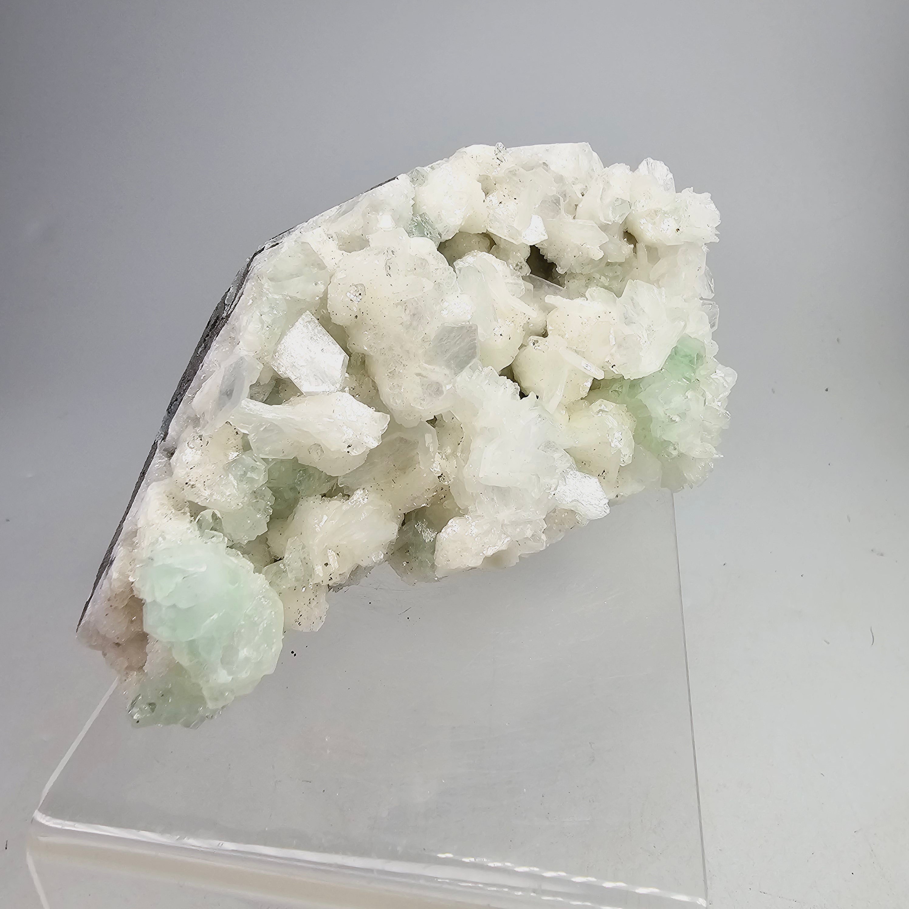 Arctic Mint Apophyllite -  Green Apophyllite on White Chalcedony Specimen #12 from Pune District, Maharashtra, India